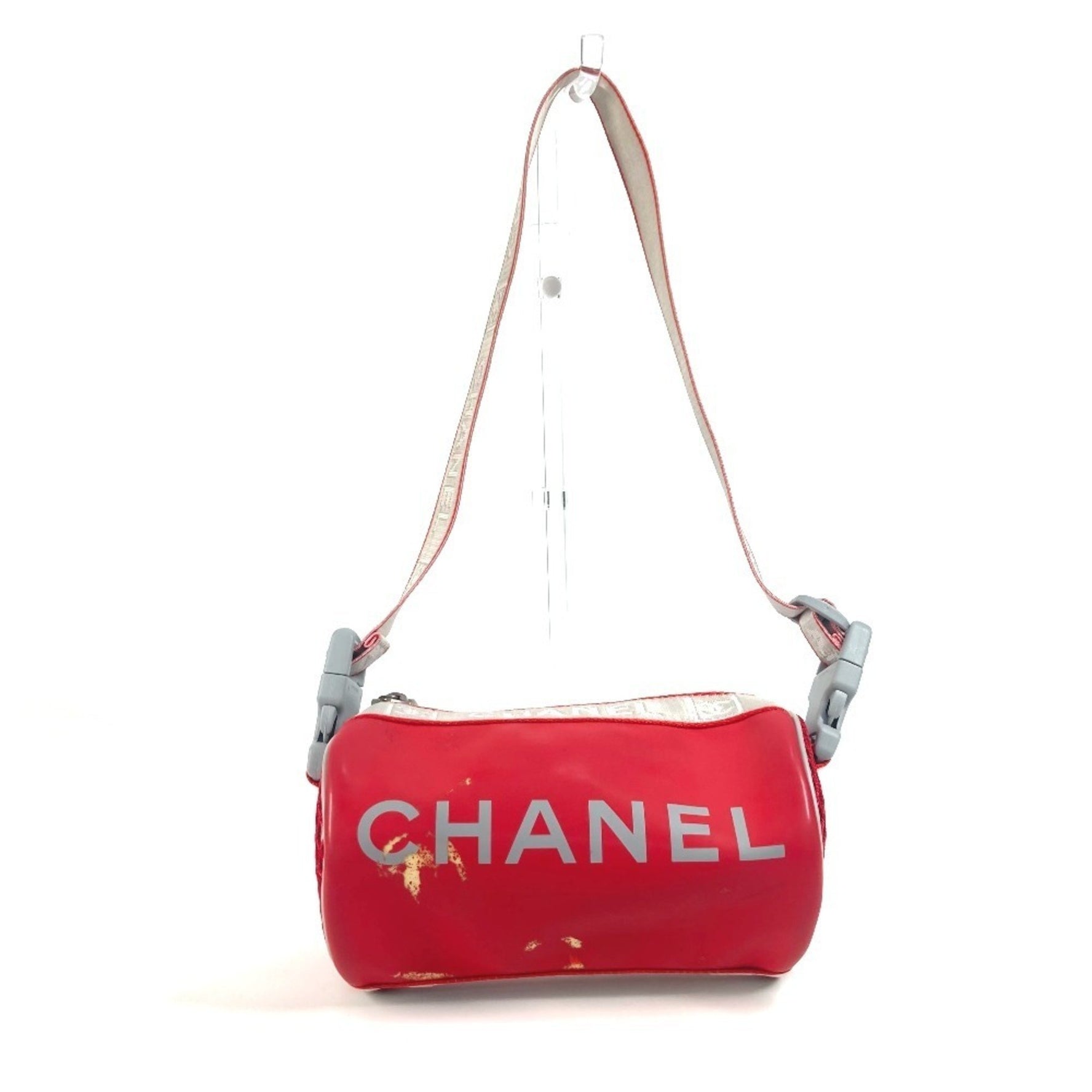 CHANEL Sport Bicolor Logo Cylinder Shoulder Handbag Rubber Red