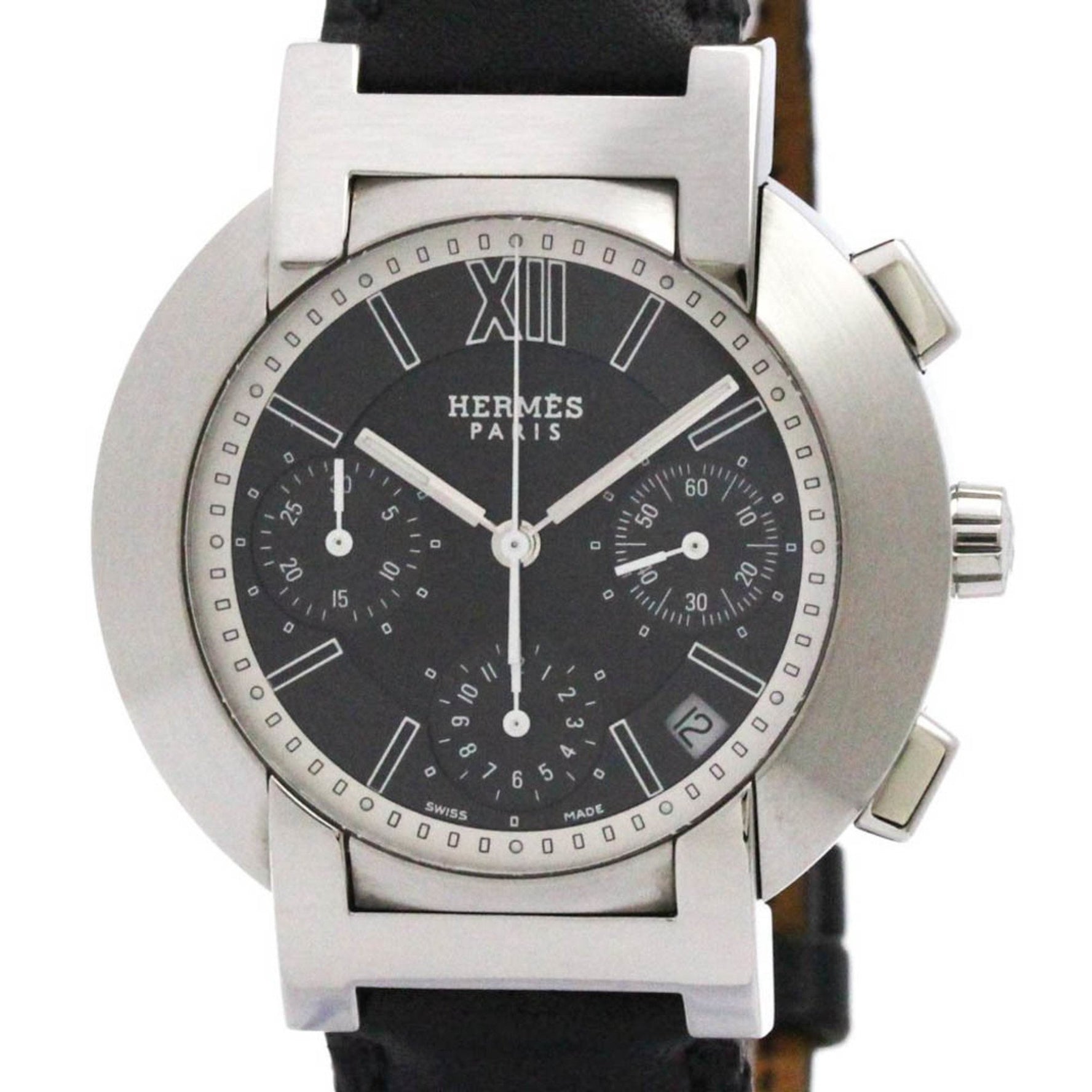 HERMES Nomade Chronograph Steel Auto Quartz Mens Watch NO1.910 Polished