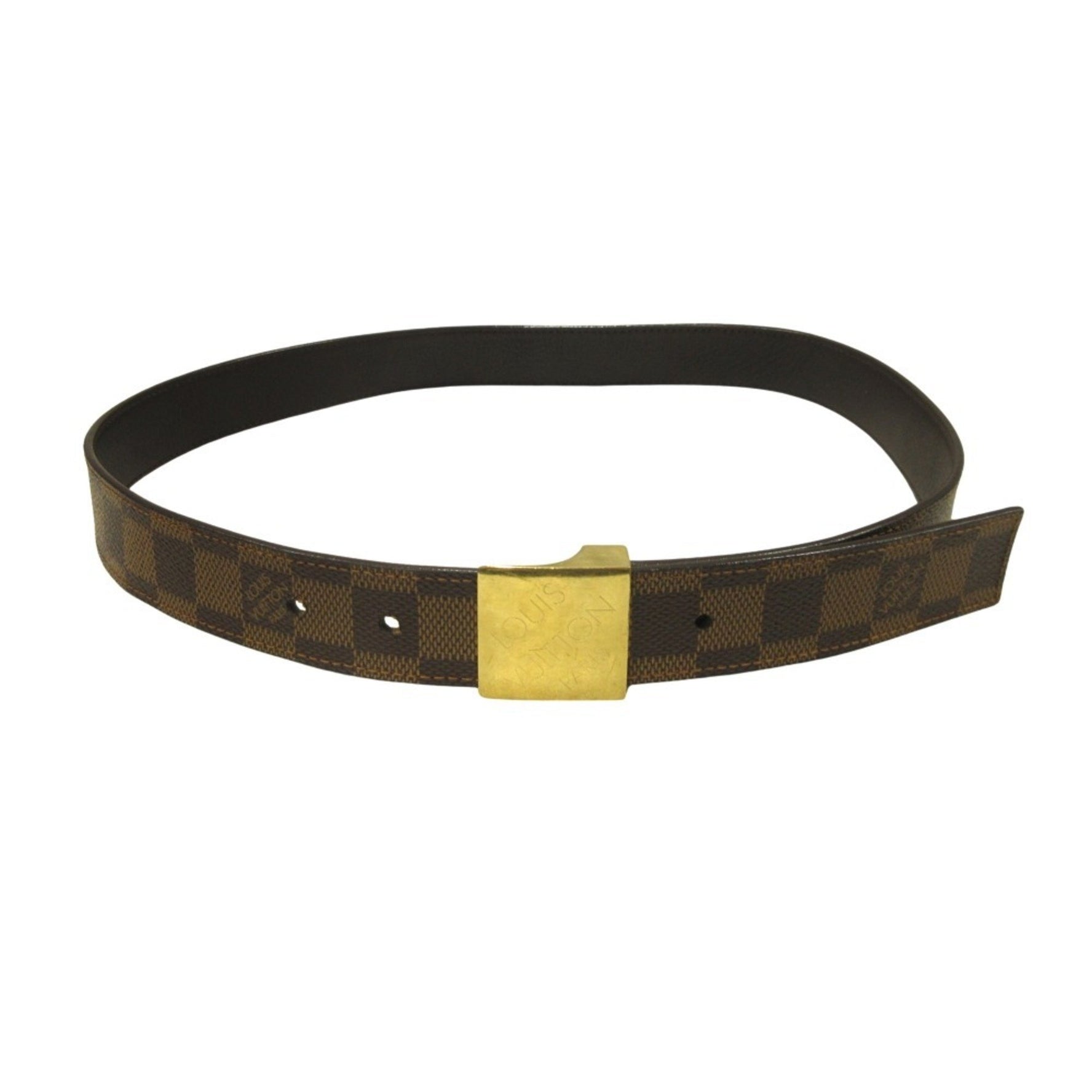Louis Vuitton Damier Santur Carre Belt Square Buckle Logo #80 Size 32 Gold Men's