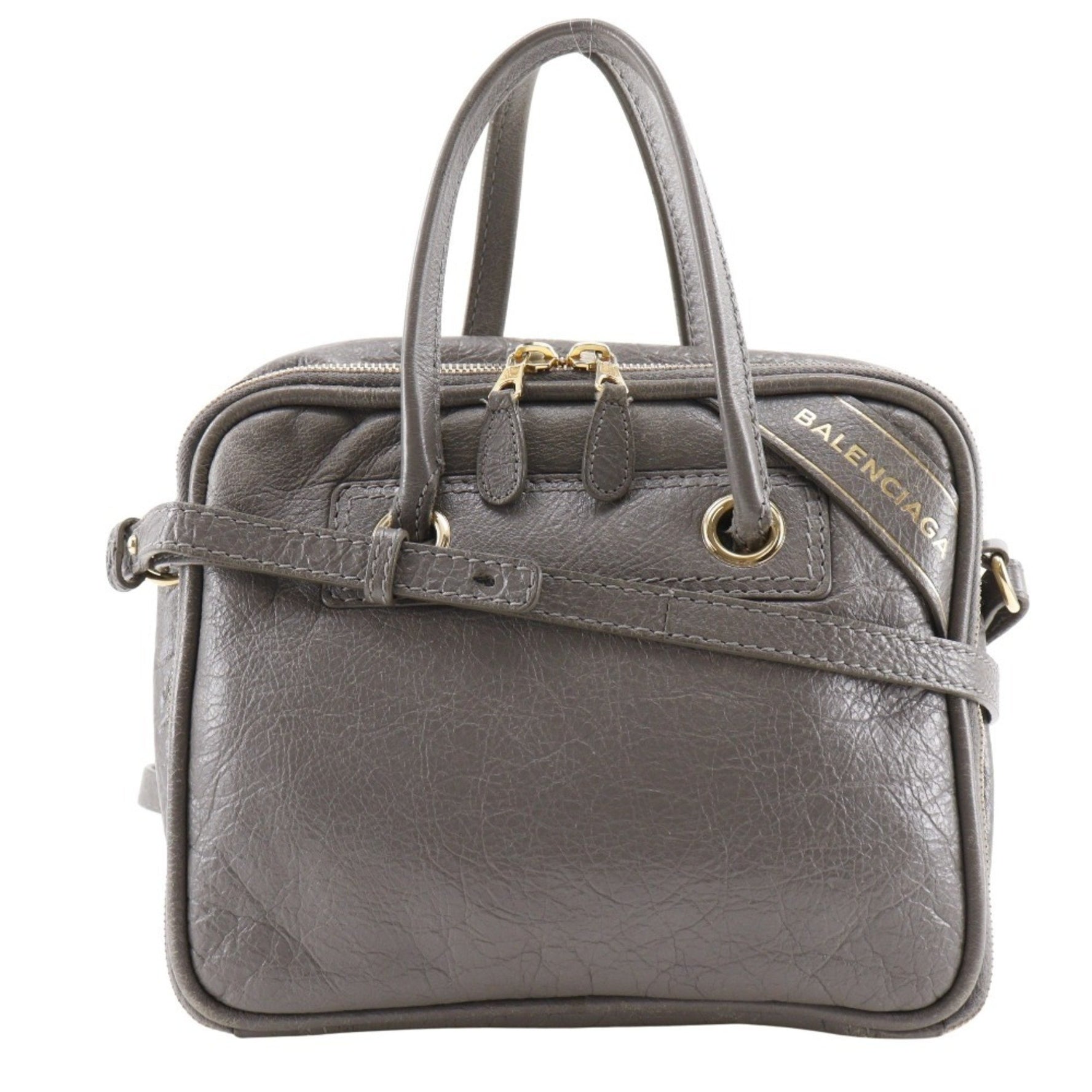 BALENCIAGA Blanket Square S Handbag Shoulder Leather Grey 2way Double Women's