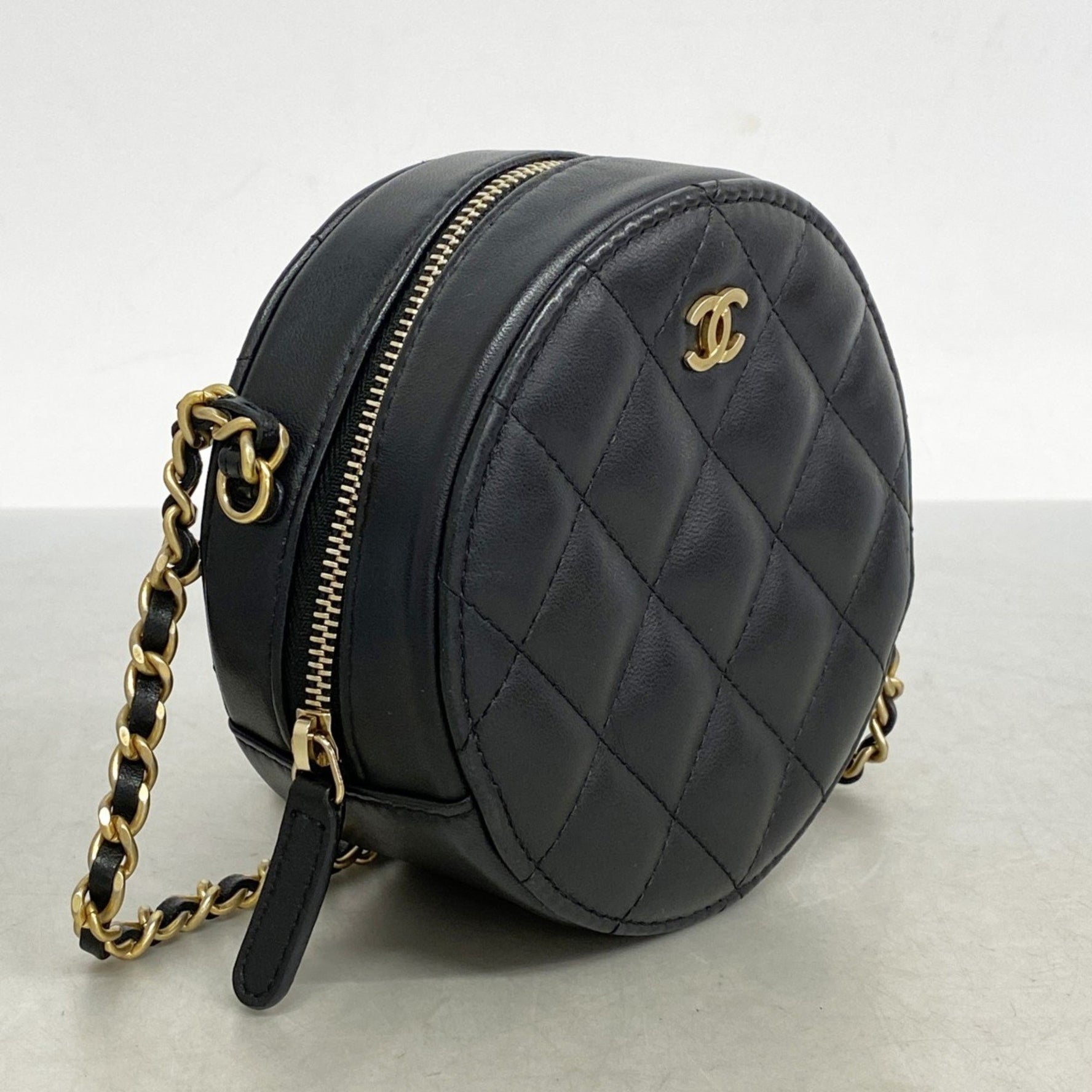 Chanel Matelasse Shoulder Bag with Chain Bag, Lambskin, Black, Women's, P1222864