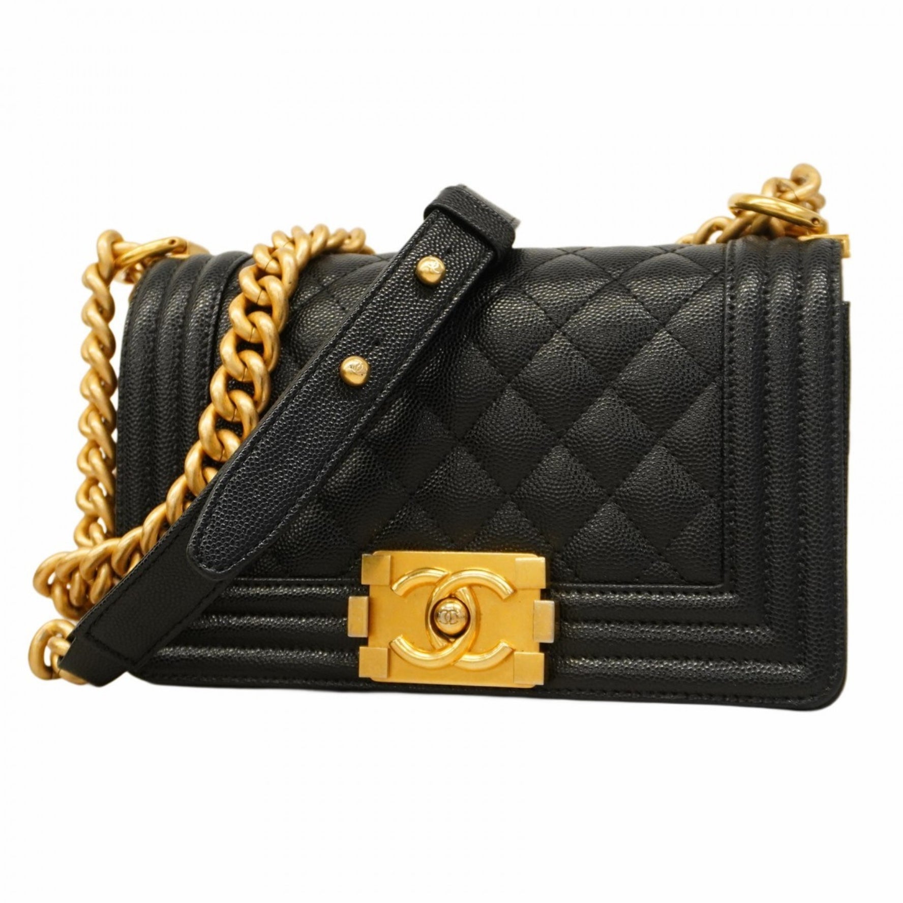 Chanel Shoulder Bag Boy Chain Caviar Skin Black Women's