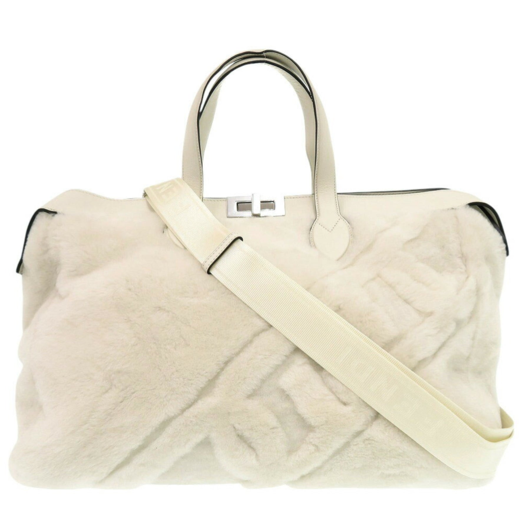 Fendi Leather Mouton Shoulder Boston Bag