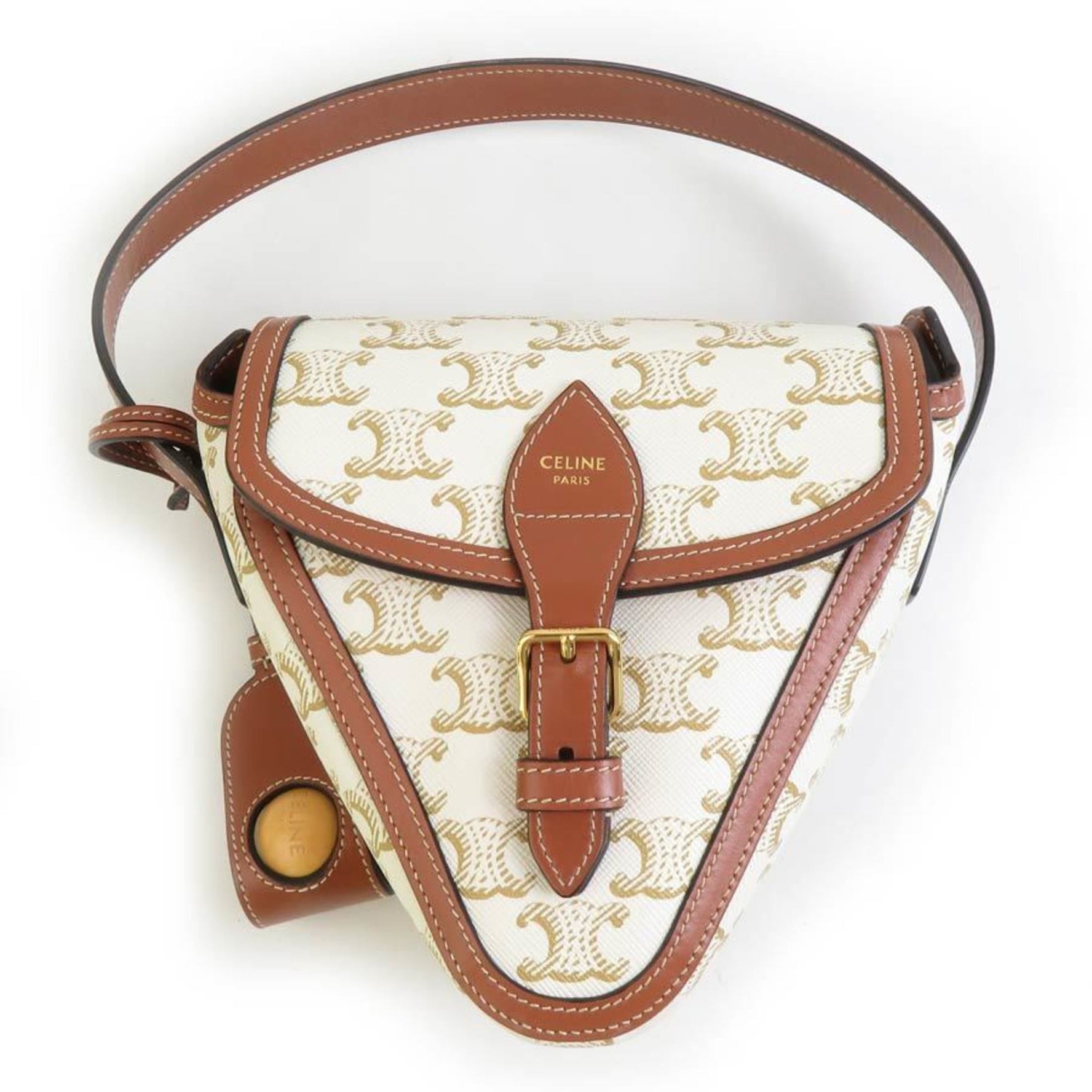 CELINE Pouch Bag Petanque Ball & Case Metal Silver Off-White Brown Men's