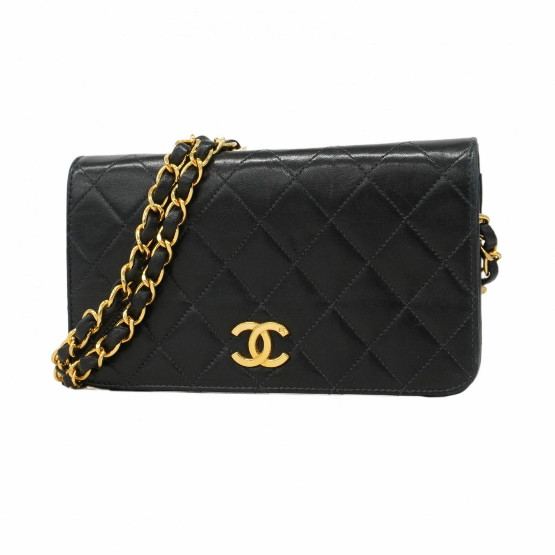 Chanel Matelasse Shoulder Bag with Chain Bag, Lambskin, Black, Women's, P1228566