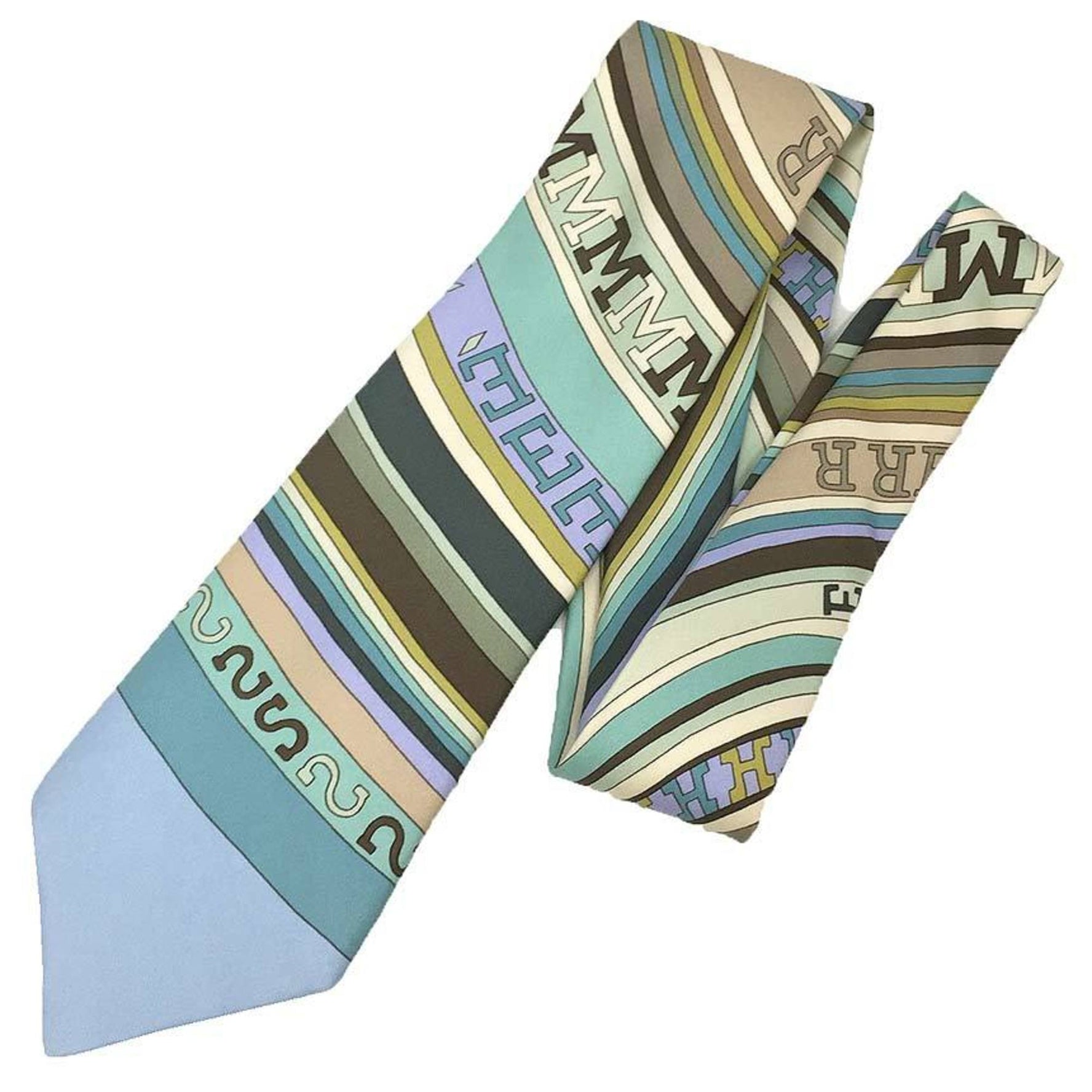 Hermes HERMES Tie CRAVAT EN CARRE FRANCE PARIS 24 Fbg TOHU-BOHU Chaos 2004 FBG 100% Silk Light Blue Men's