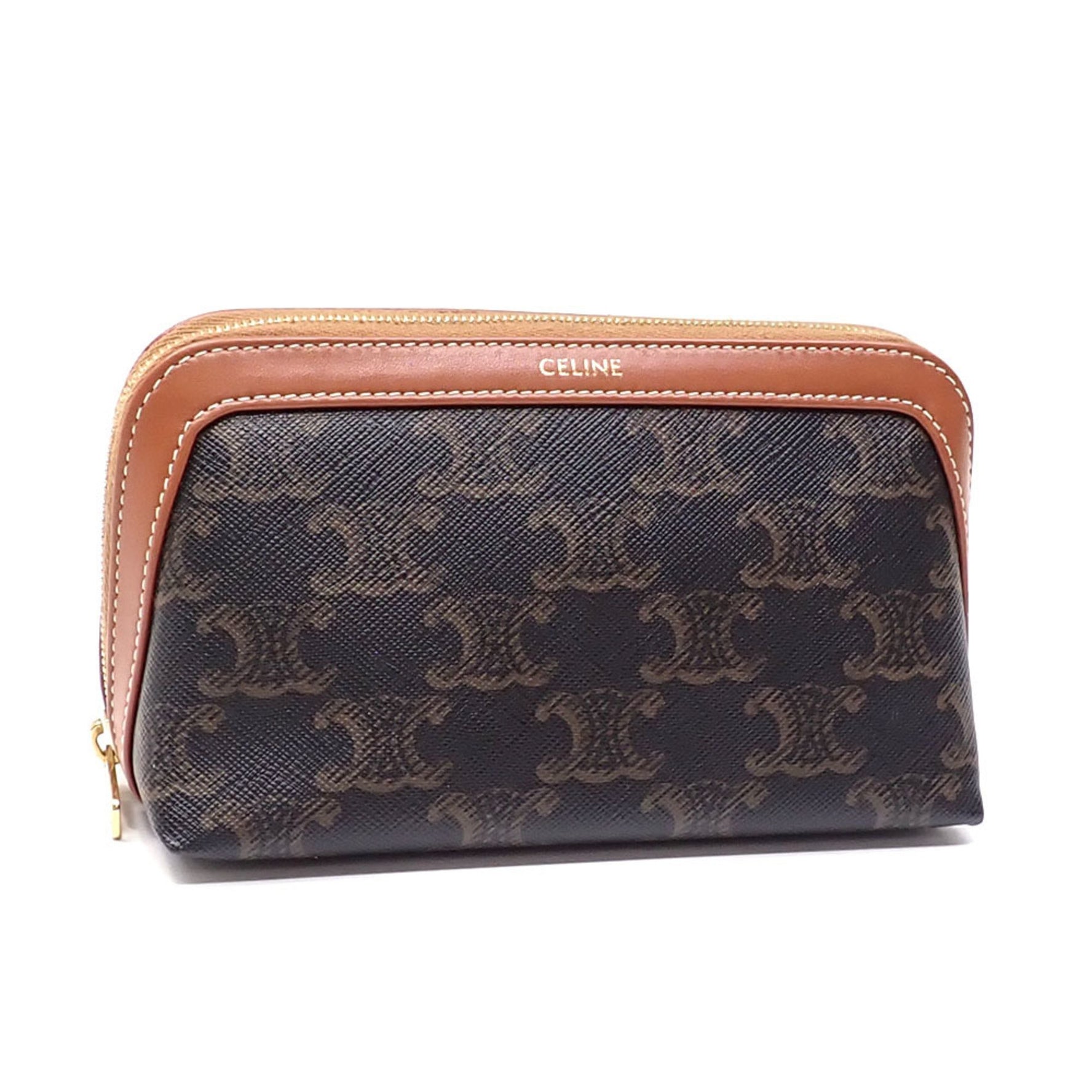 Celine Small Tick Pouch Tan Triomphe Canvas and Calfskin
