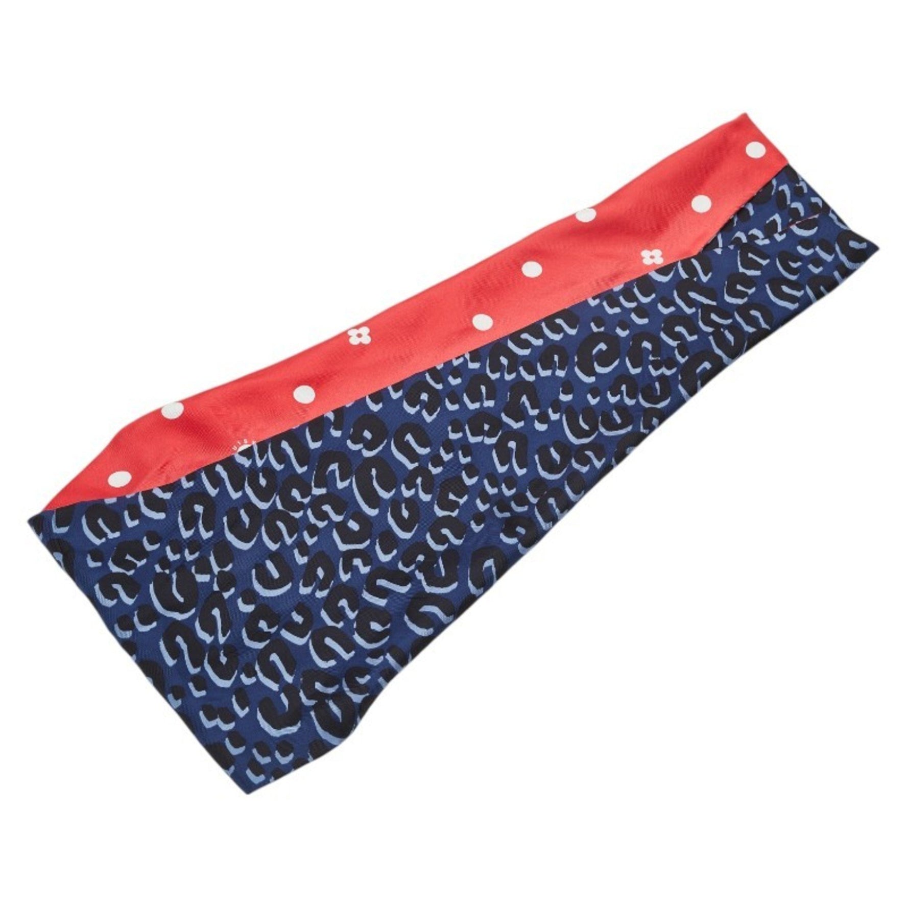 Louis Vuitton Leopard Dot Scarf Muffler Snood Red Navy Silk