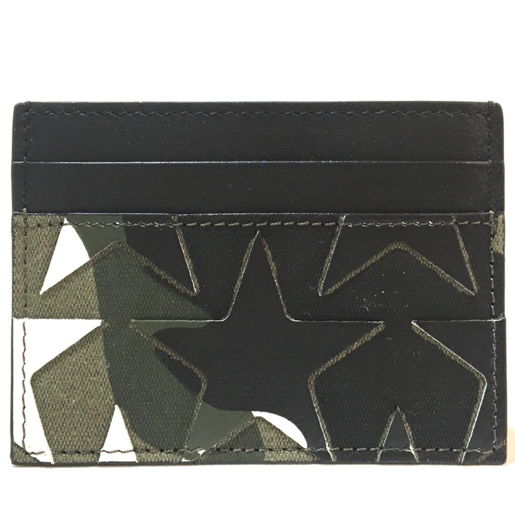 Valentino Garavani Pattern Men's Business Card Holder Case Canvas/Leather Unisex Army Green