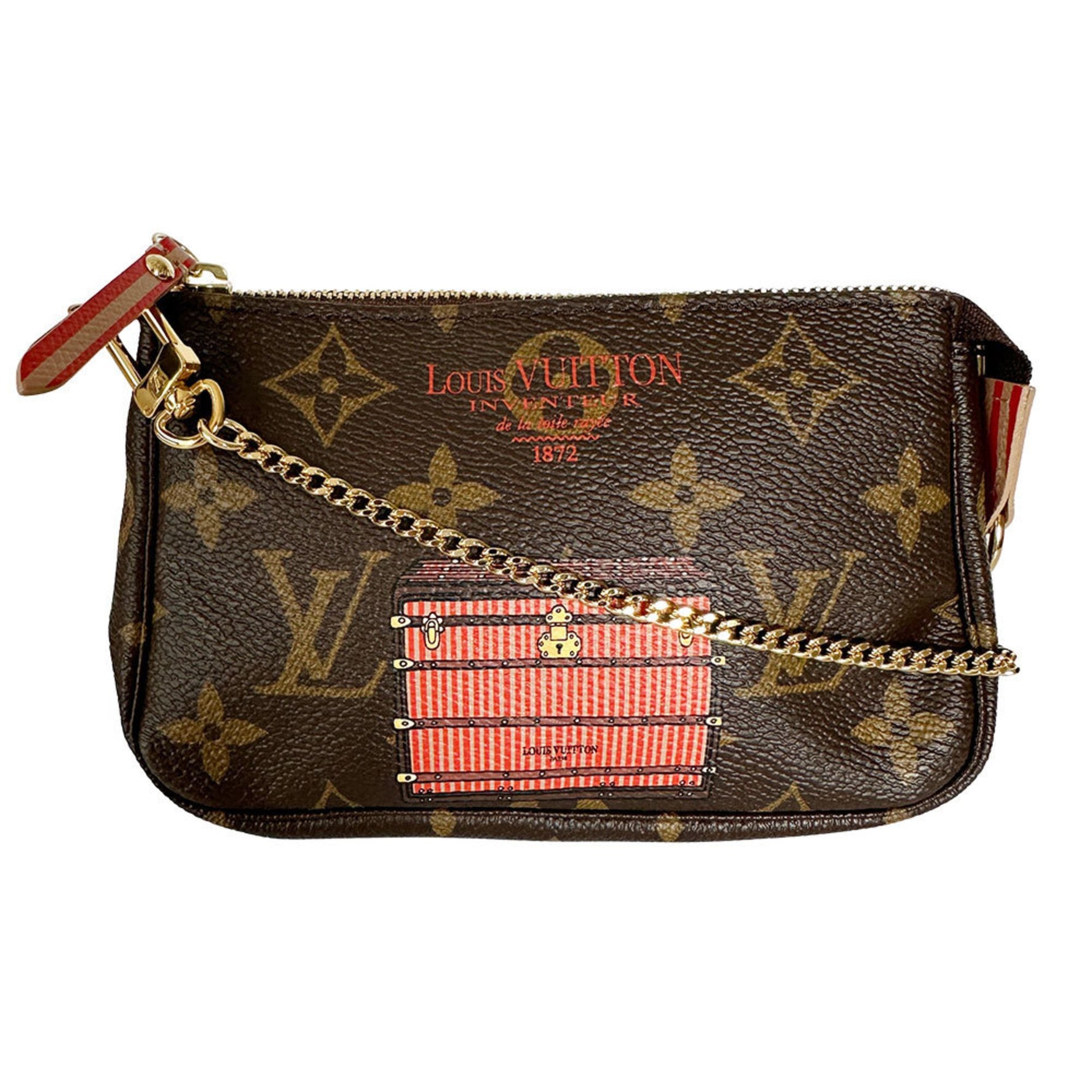 Louis Vuitton Pouch Monogram Men's Canvas Mini Pochette Accessoires Trunk & Lock Brown Compact