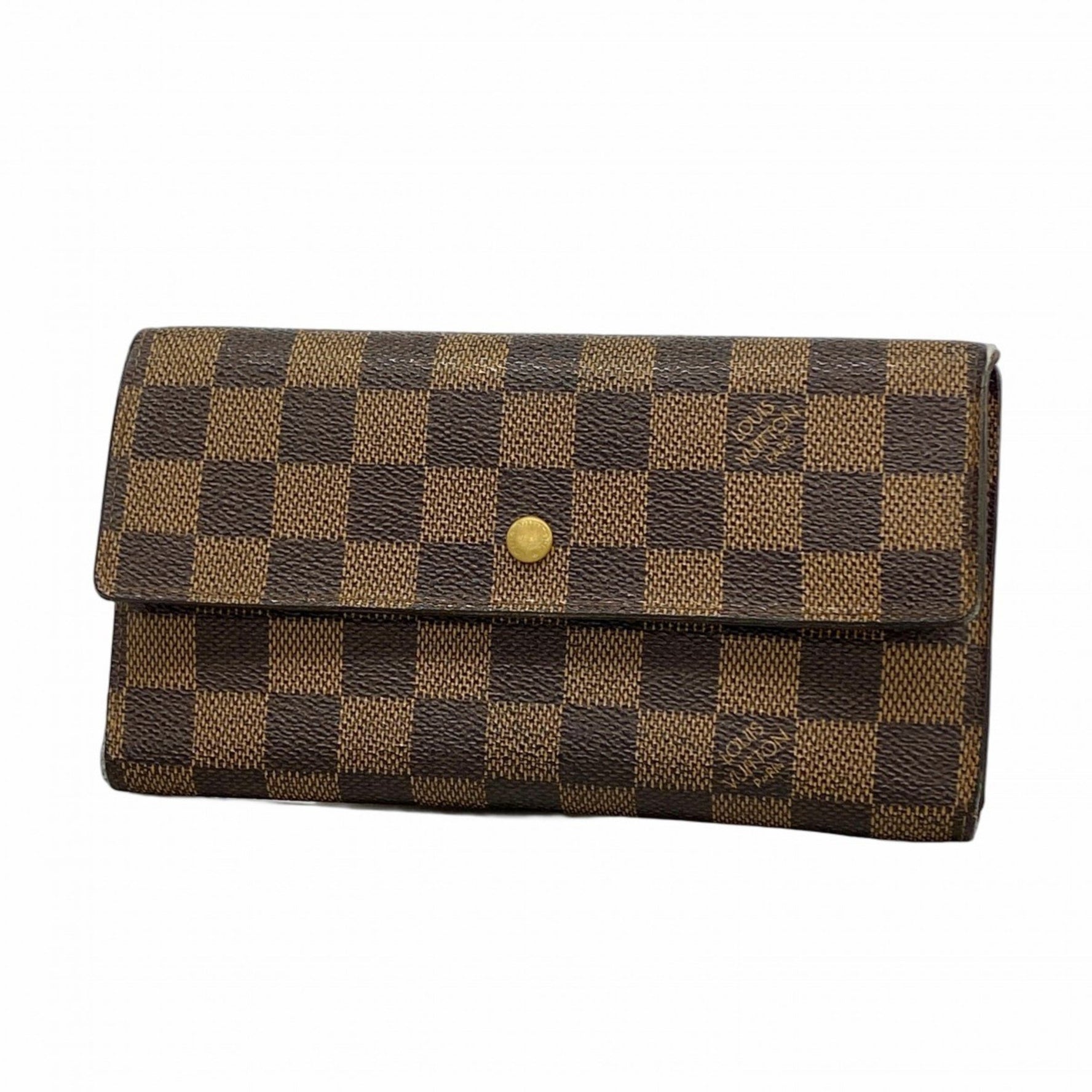 Louis Vuitton Tri-fold Long Wallet Damier Portefeuille International N61217 Ebene for Men and Women