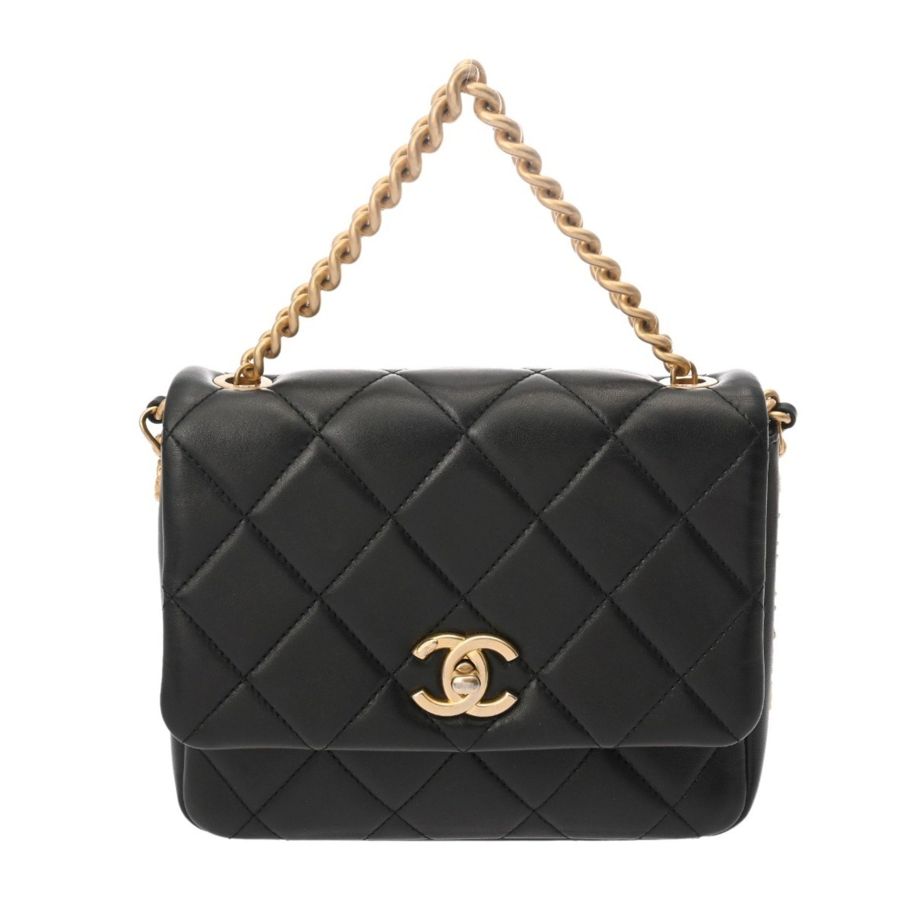 CHANEL Matelasse Mini Chain Shoulder Bag with Side Logo, Lambskin, AB Grade, Pre-Owned, Ginzo
