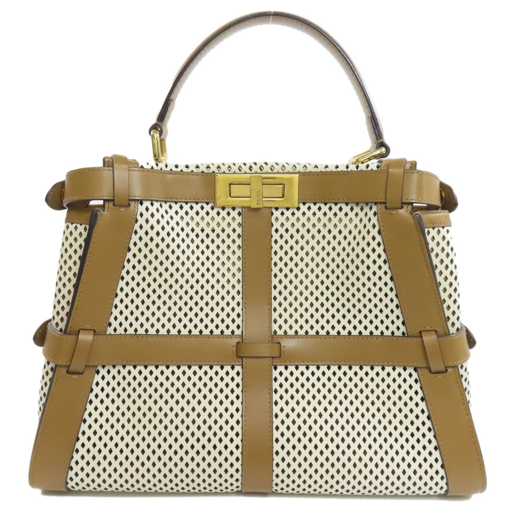 FENDI Peekaboo Punching Handbag Calf Leather
