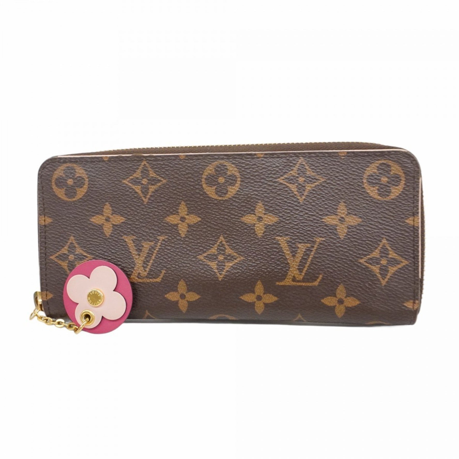 Louis Vuitton Monogram Portefeuille Clemence Long Wallet with Flower Charm M64201 in Brown and Hot Pink for Women