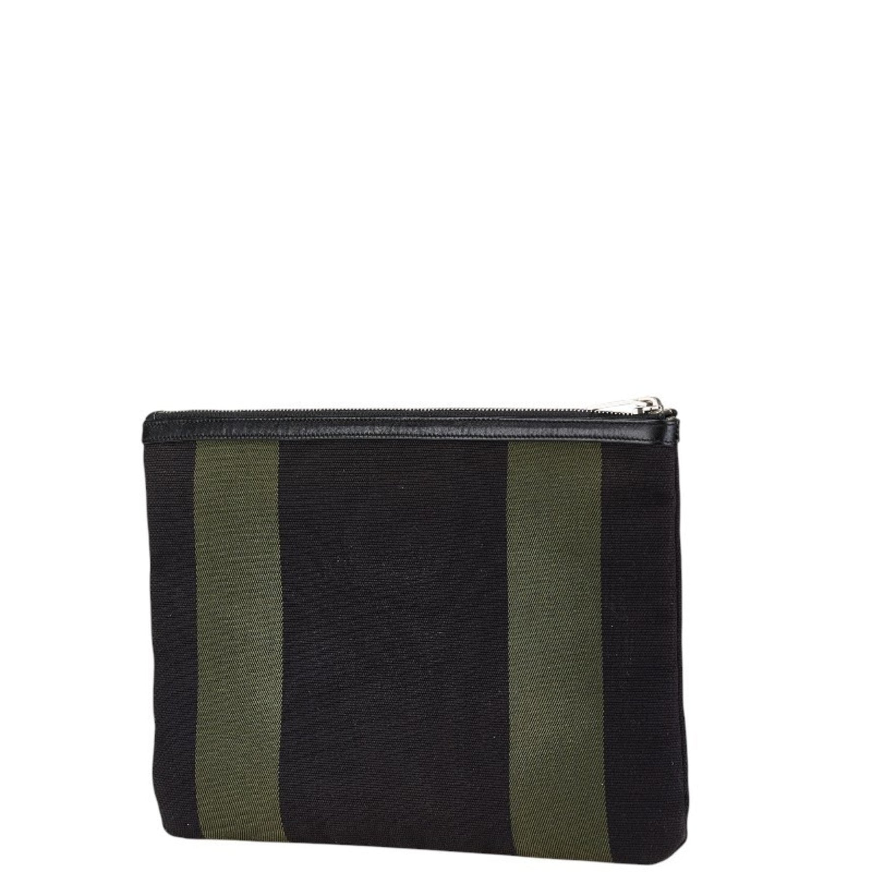Saint Laurent Clutch Bag Pouch Black Khaki Canvas Leather Women's SAINT LAURENT