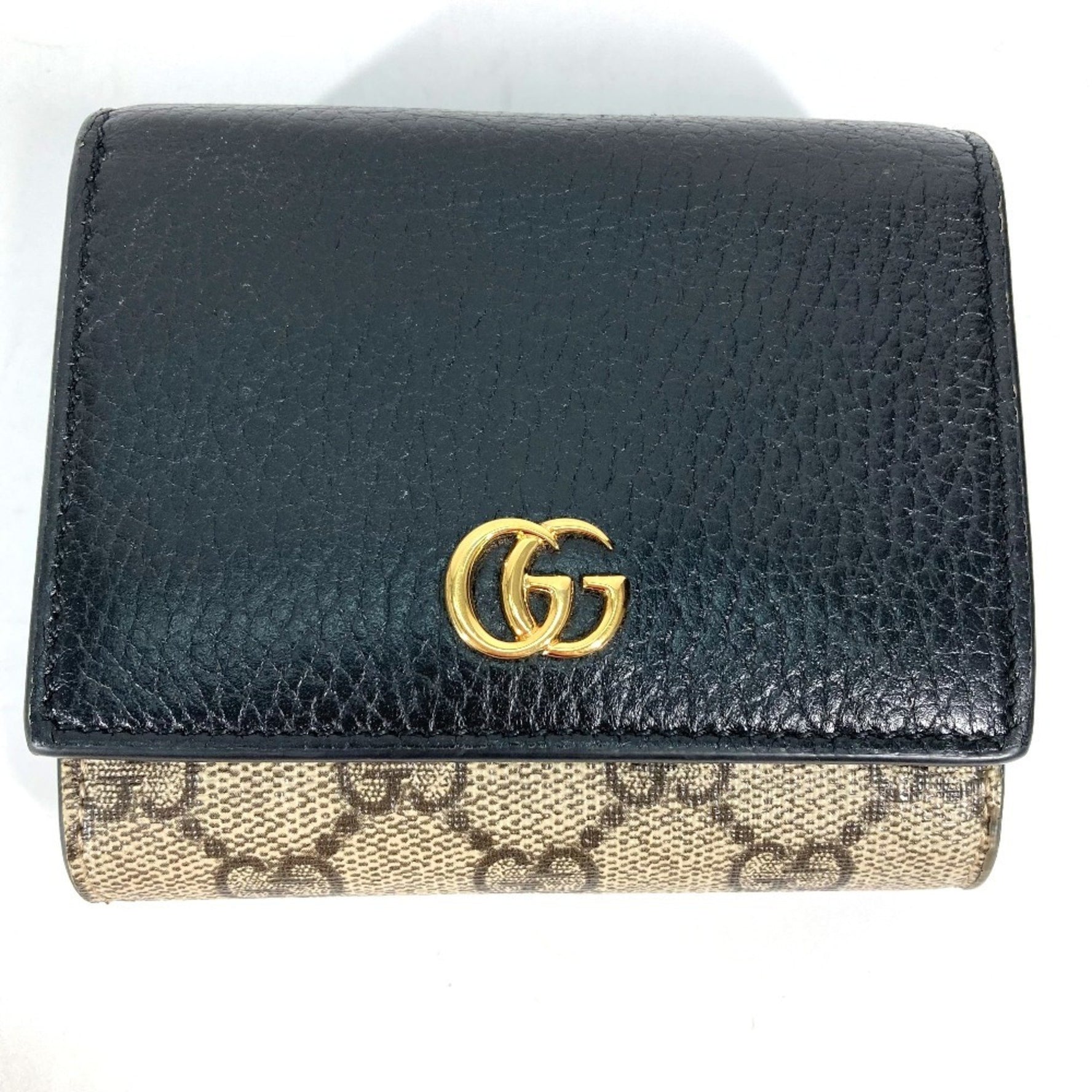 GUCCI GG Supreme Marmont Compact Wallet Bi-fold Leather/PVC, Beige