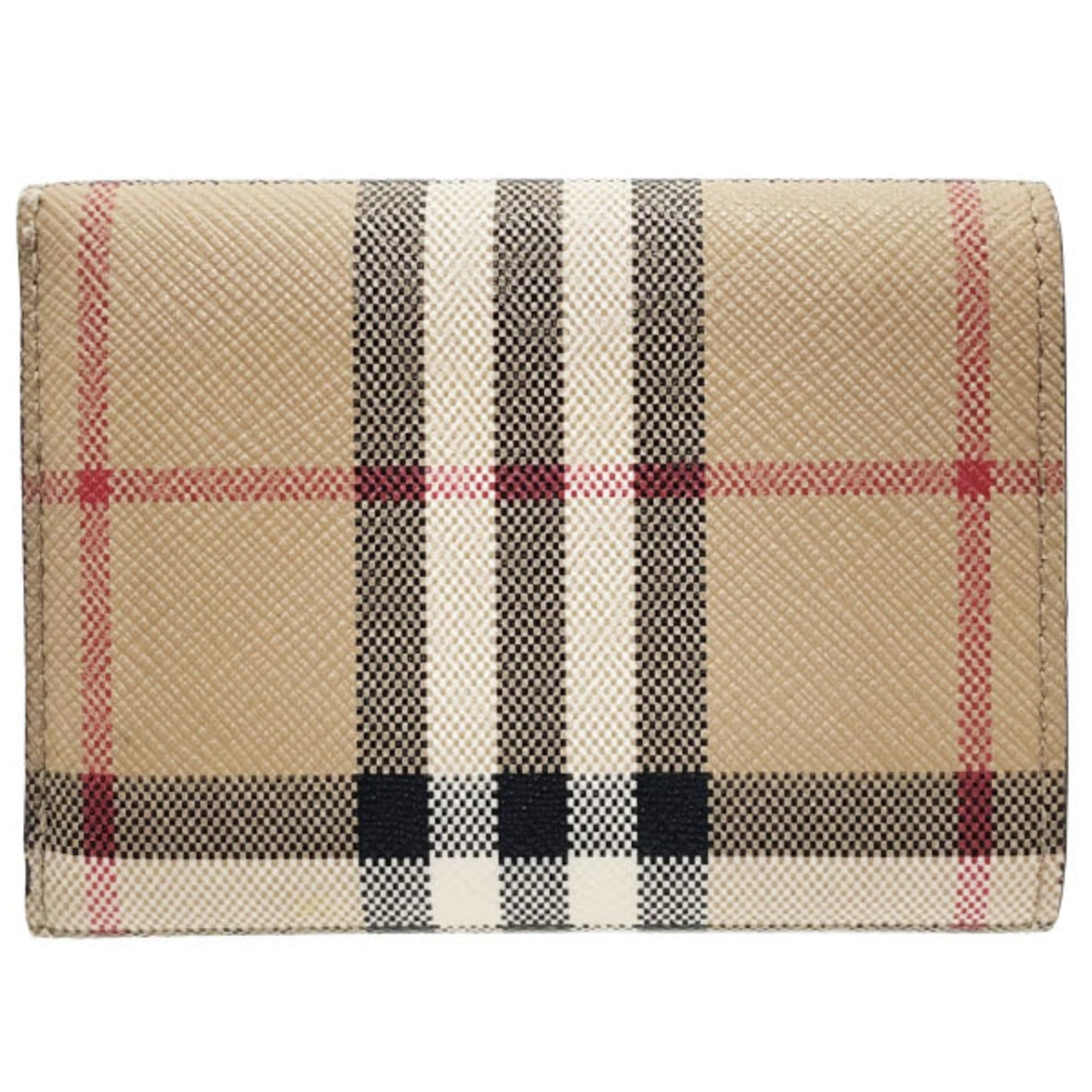 Burberry Check Trifold Wallet, PVC Leather, Beige, Black, Double Wallet