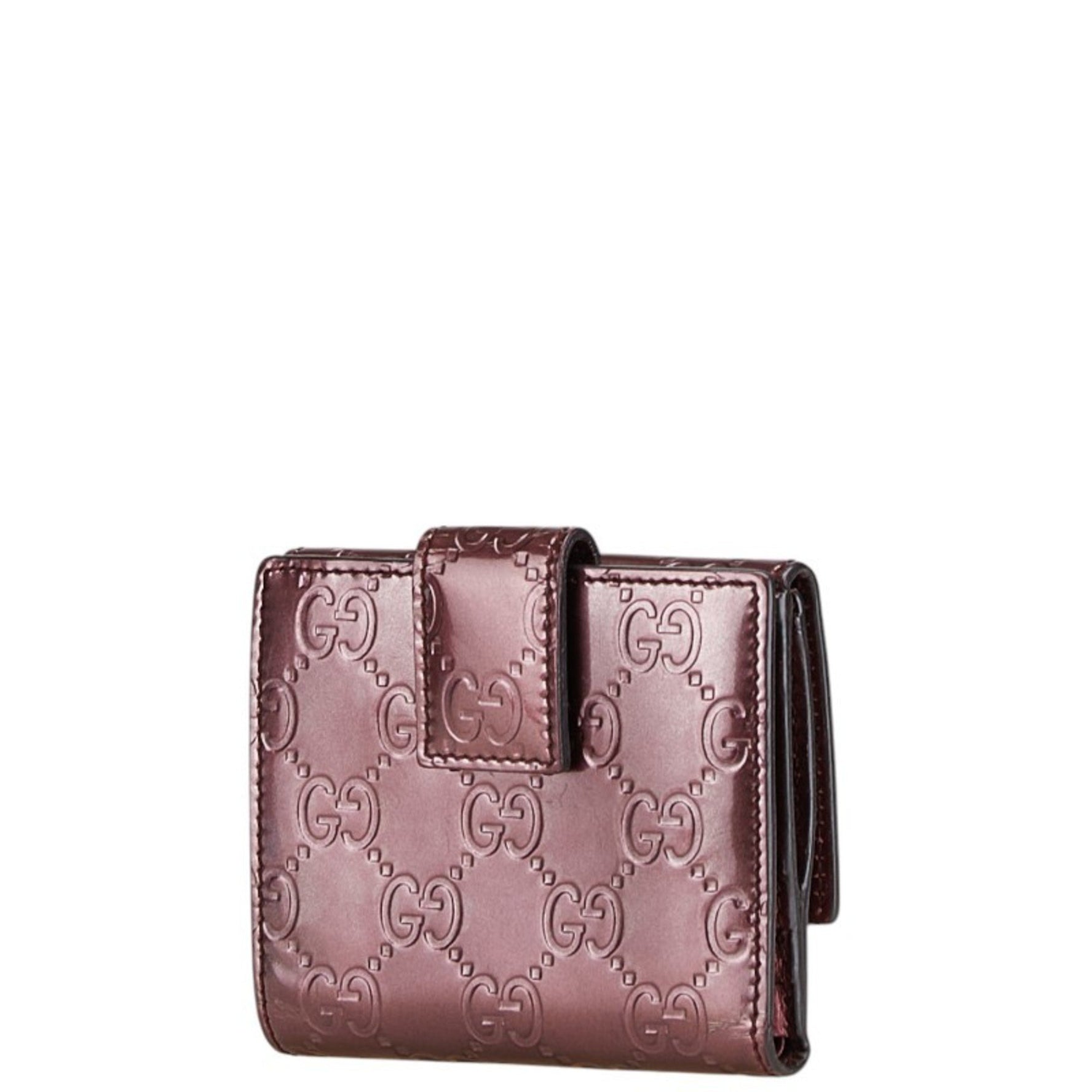 Gucci Guccissima Heart Bi-fold Wallet Wine Red Gold Enamel Women's GUCCI