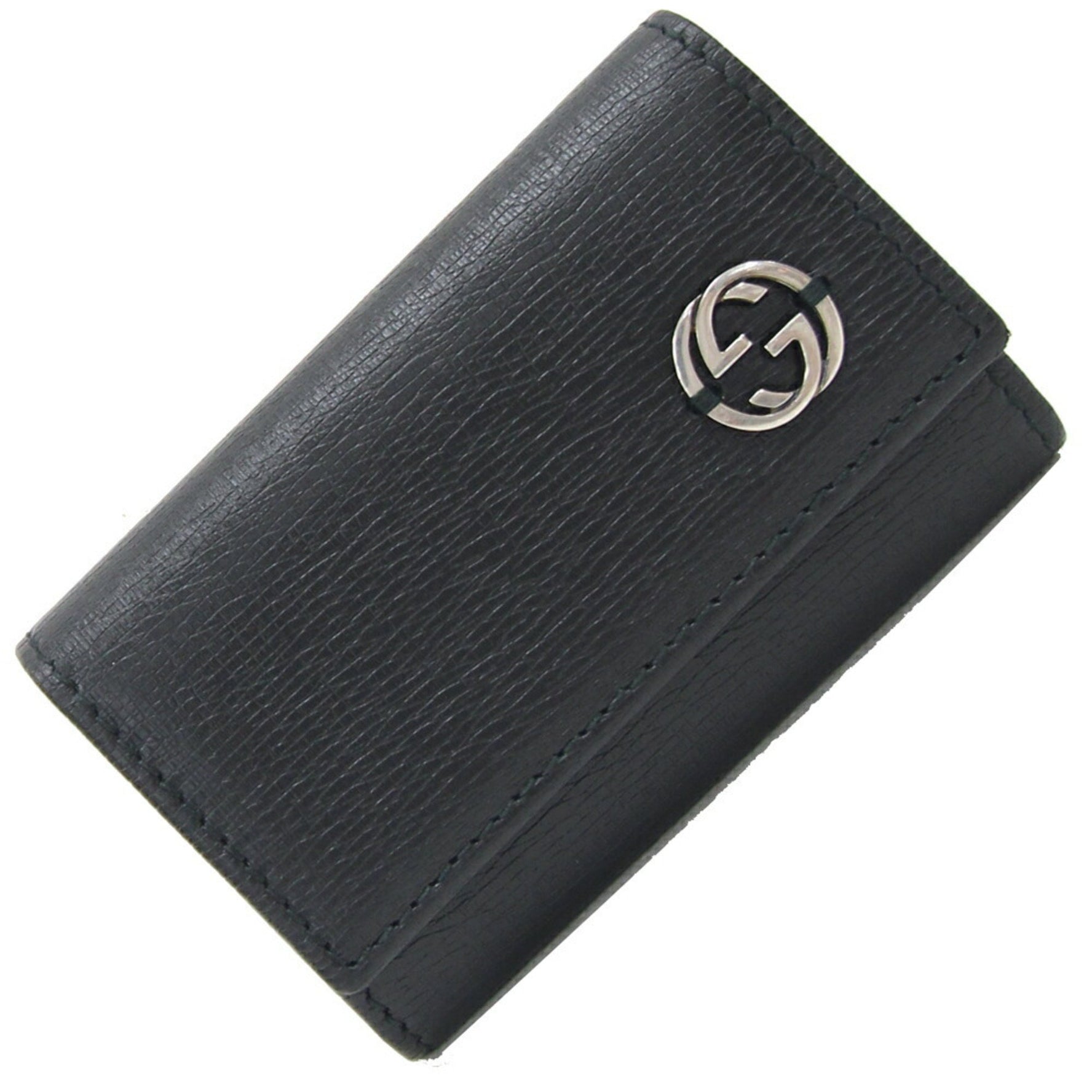Gucci 6-Key Case Interlocking G Black Leather Keys Men Women GUCCI