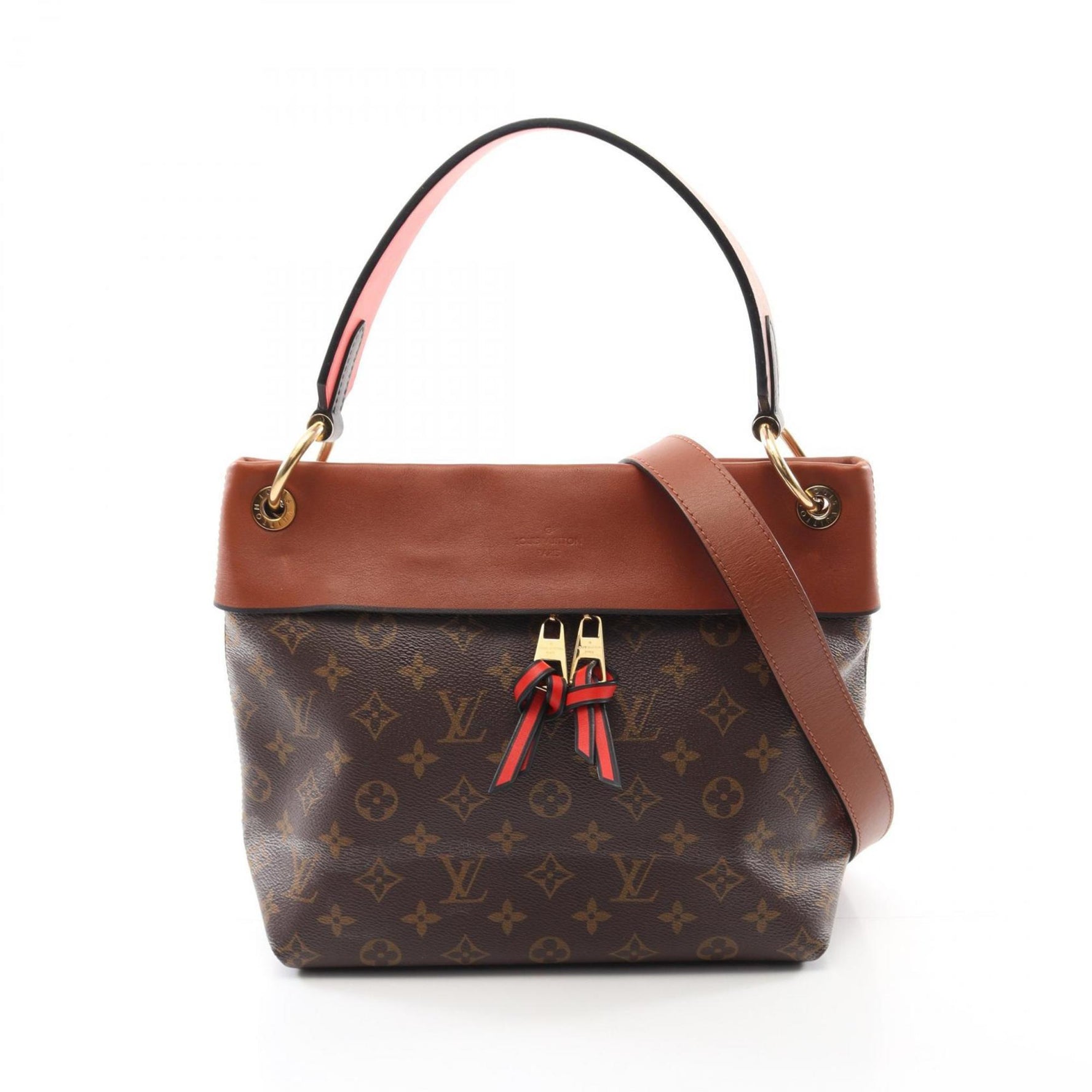 Louis Vuitton Tuileries Besace Shoulder Bag Coated Canvas Leather Monogram Brown Black Red