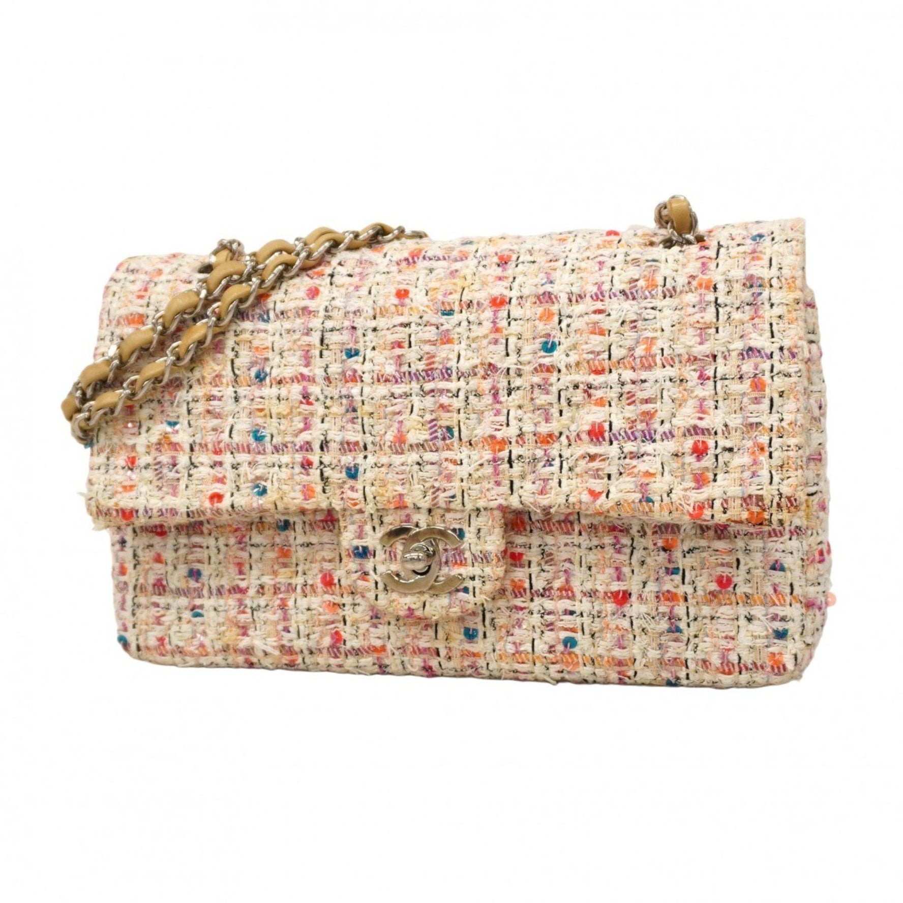 Chanel Matelasse Shoulder Bag with Double Flap and Chain, Tweed, Multicolor