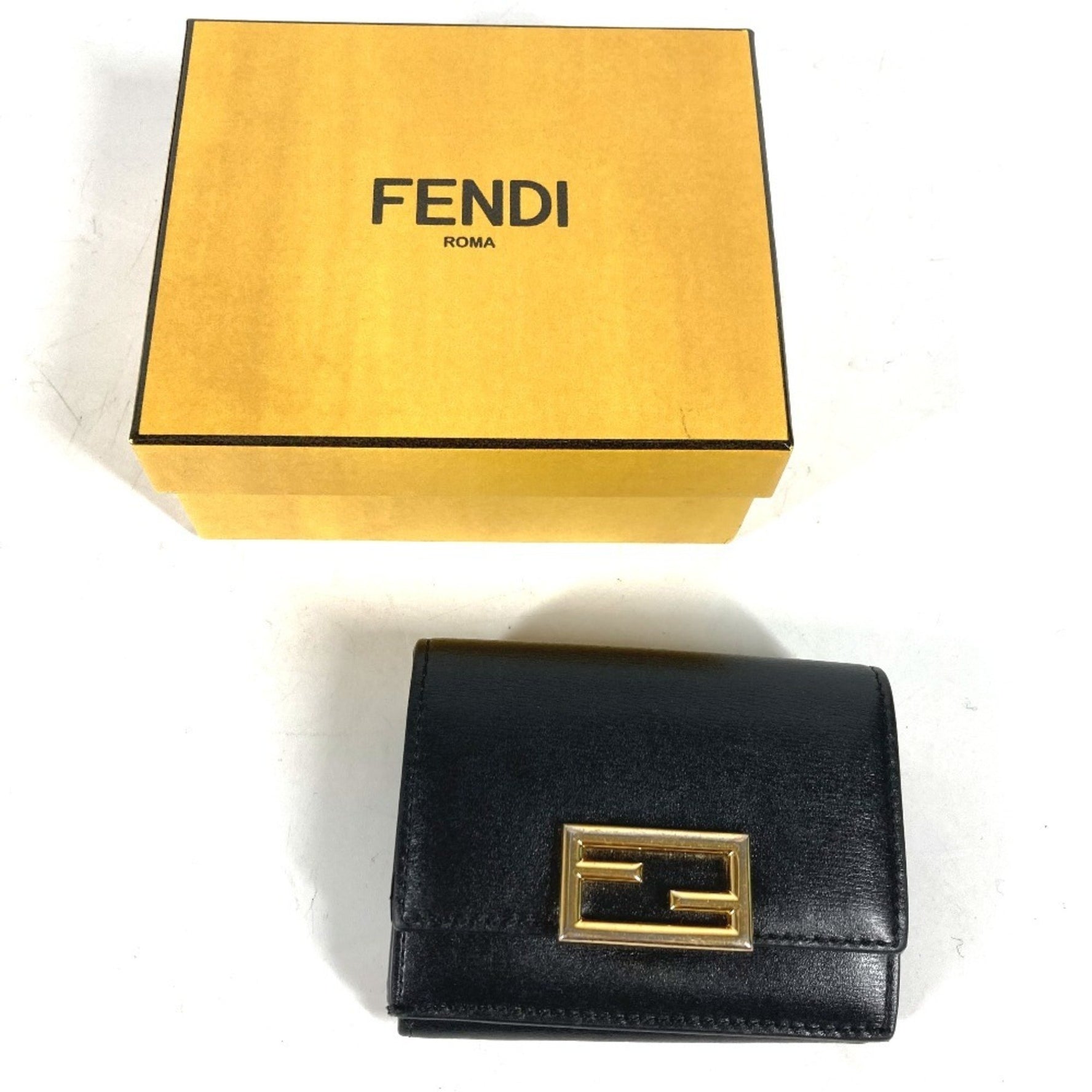 FENDI Logo Compact Wallet Tri-fold Leather