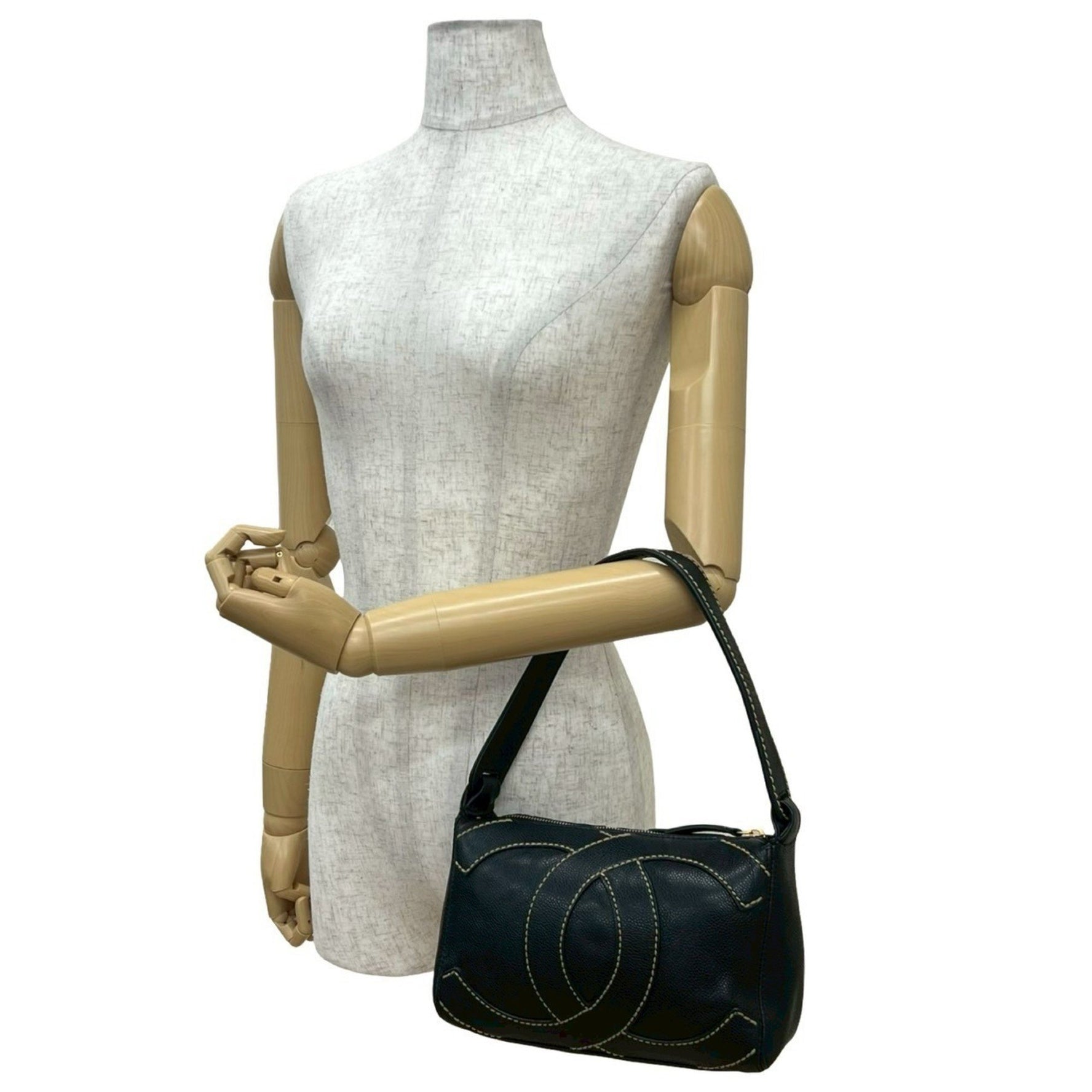 CHANEL Double-Face Coco Mark Stitched Caviar Leather Handbag