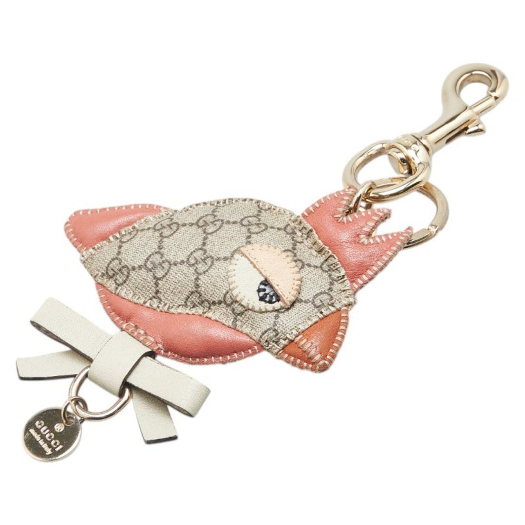 Gucci Papagallo Parrot Bird Bag Charm Keychain in Beige and Multicolored PVC Leather with Plated Design for Women