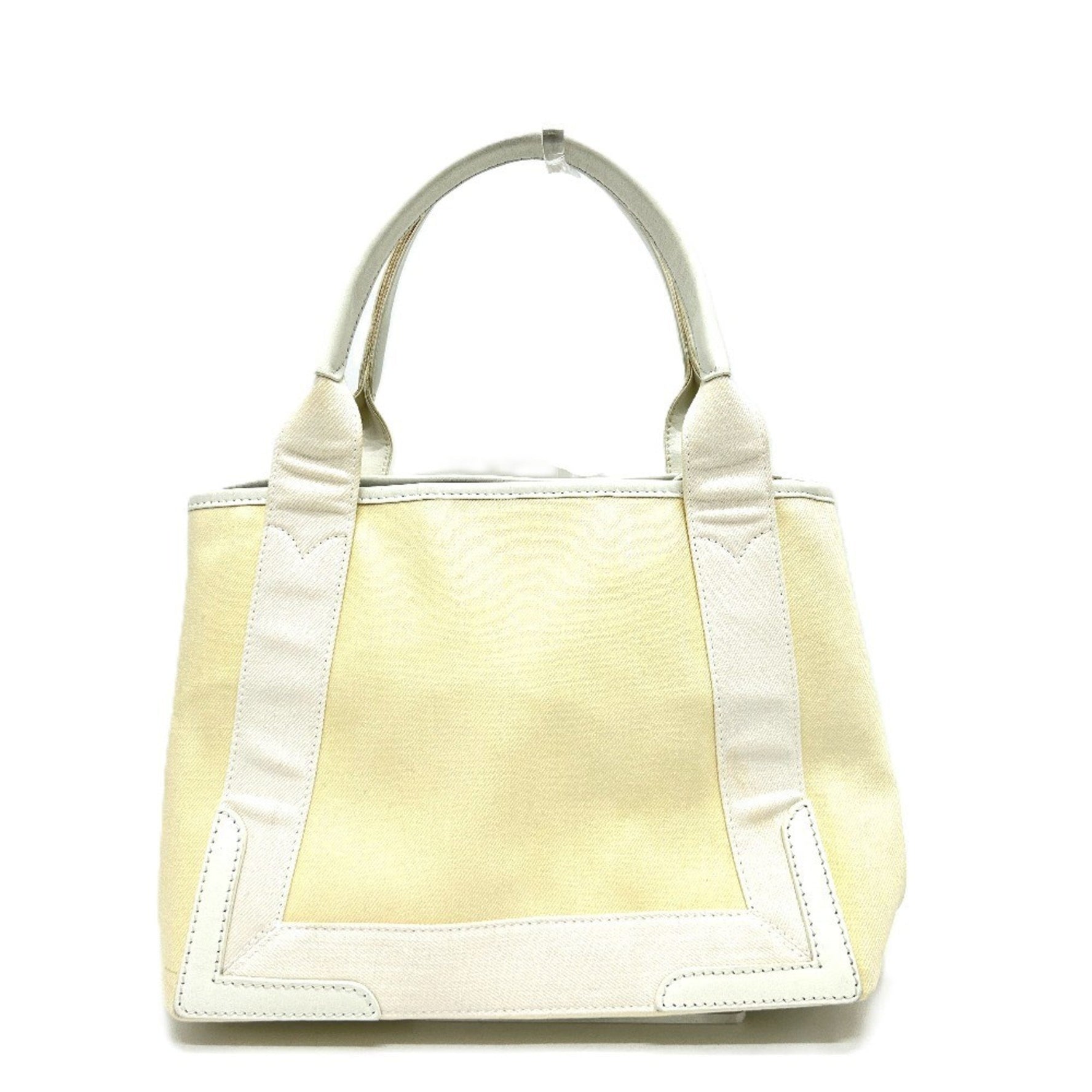 BALENCIAGA Navy Cabas S Bag Handbag Tote Canvas Leather Women's White
