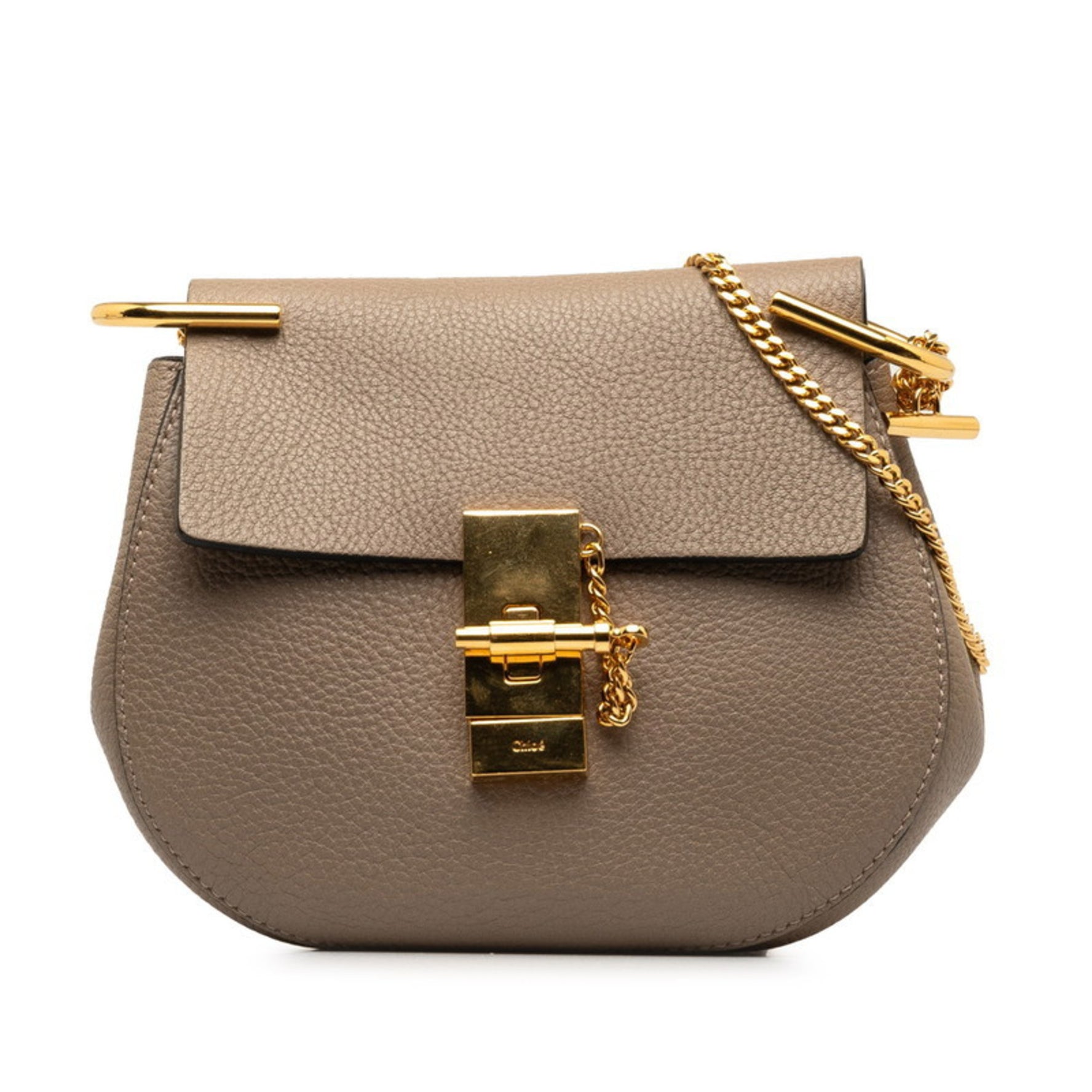 Chloé Chloe Drew Chain Shoulder Bag Beige Gold Leather
