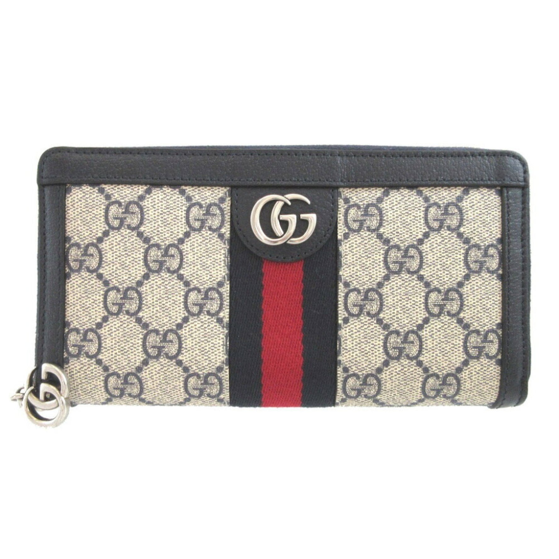 Gucci Ophidia GG Supreme Leather Beige Navy Round Long Wallet