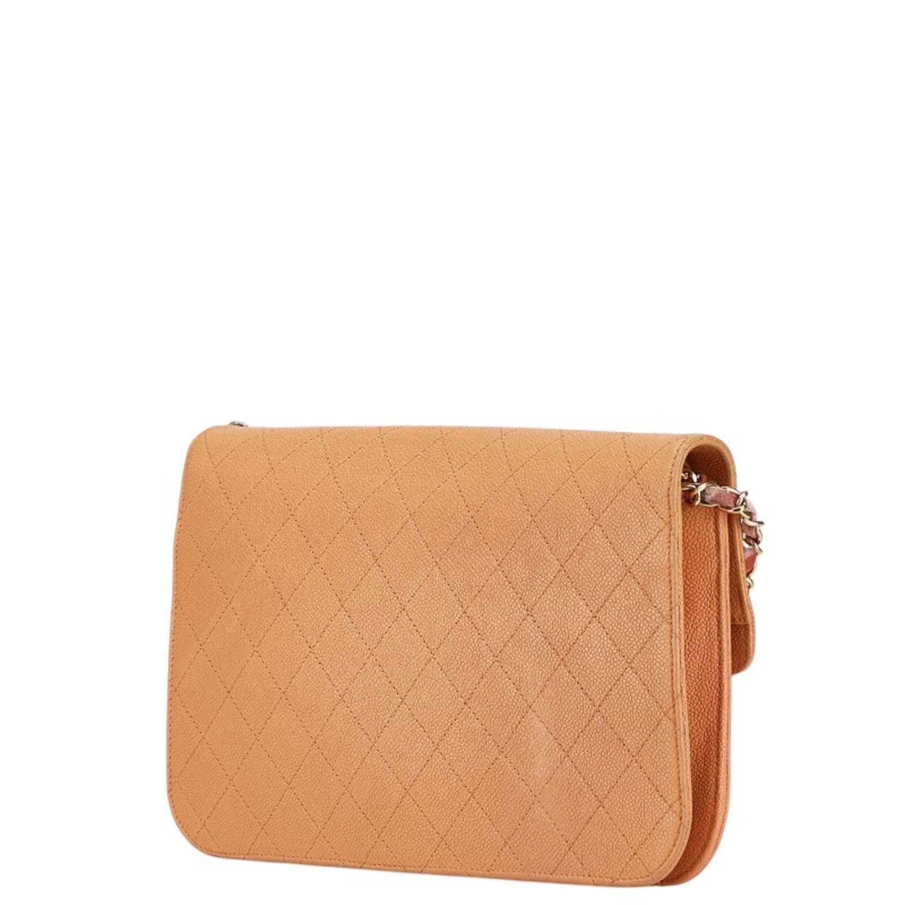 Chanel Half Coco Chain Shoulder Bag Orange Beige Caviar Skin