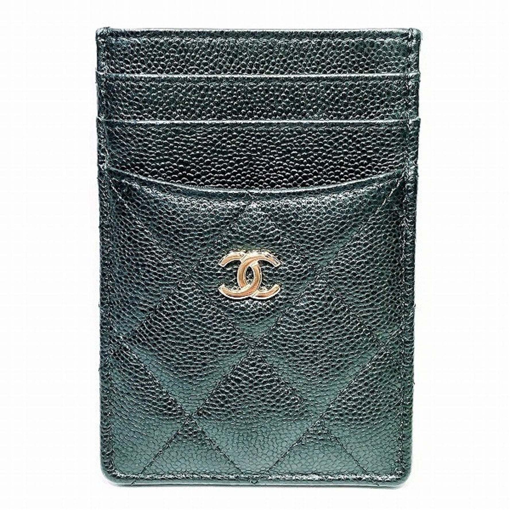 CHANEL Coco Mark Caviar Skin Accessory Pass Case Business Card Holder Women's