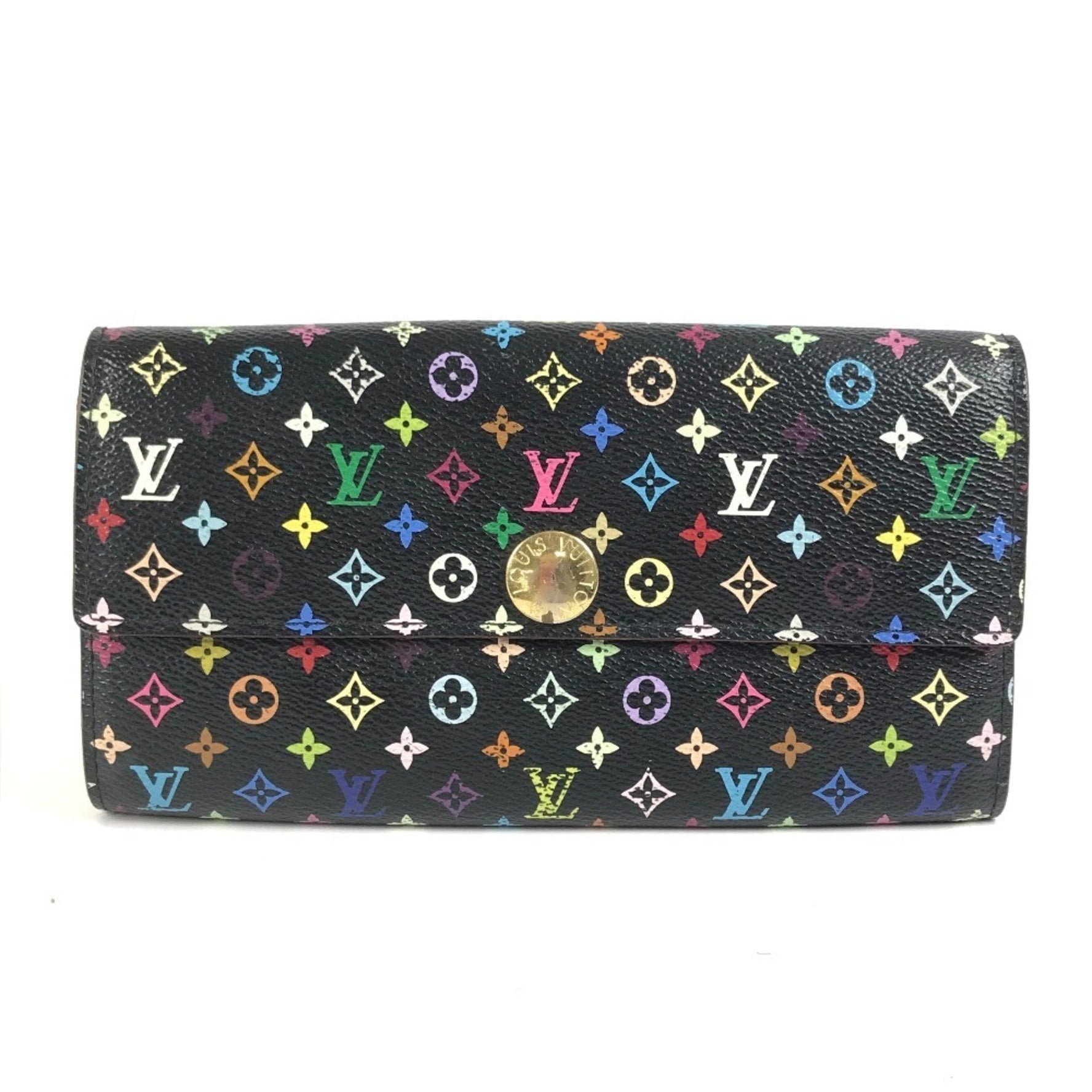 LOUIS VUITTON Monogram Multicolore Portefeuille Sarah Wallet, Flap Long Canvas, Noir, Black
