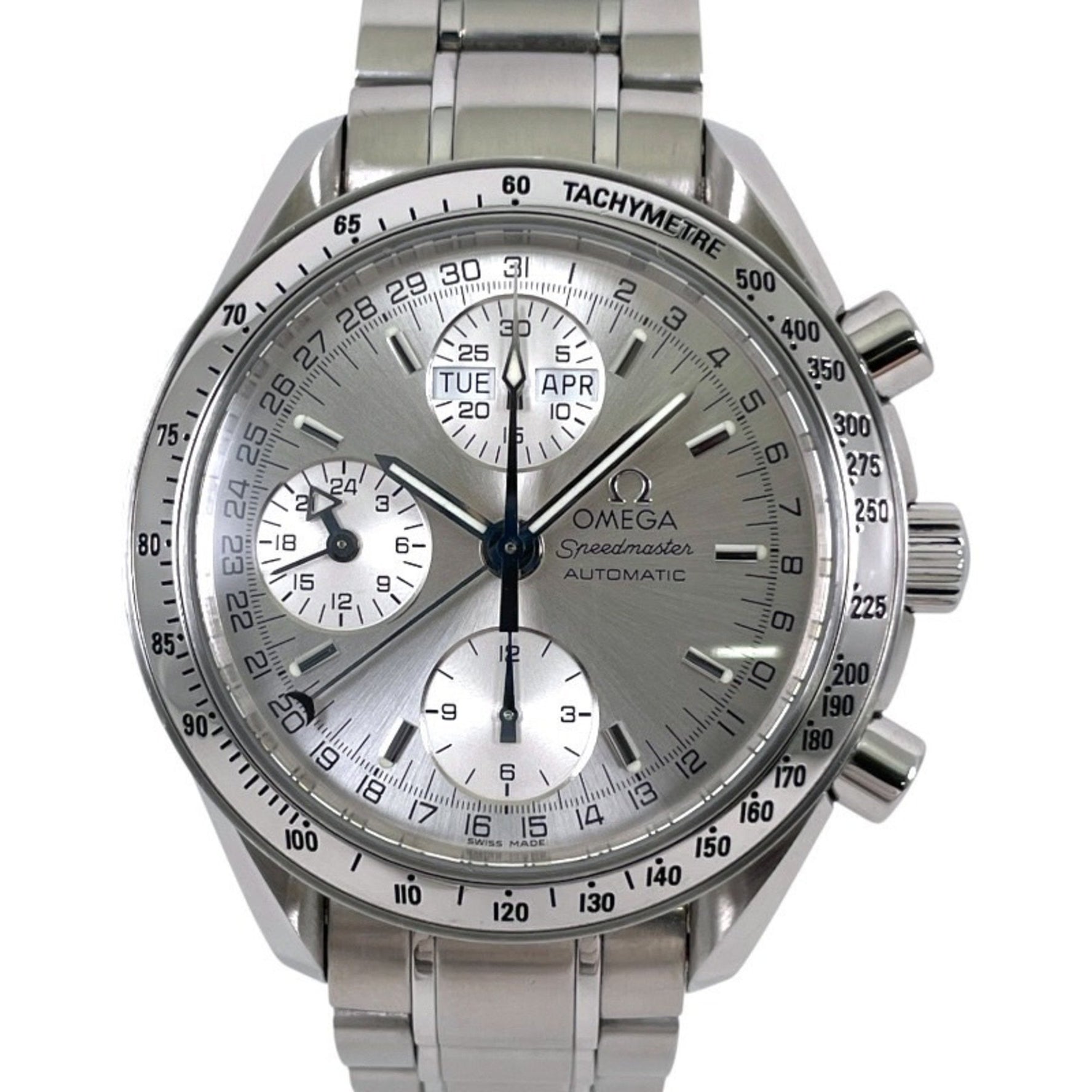 OMEGA Speedmaster Chronograph 3523.30 Stainless Steel Men's Watch with Triple Calendar and Date Display, Silver Dial, Automatic