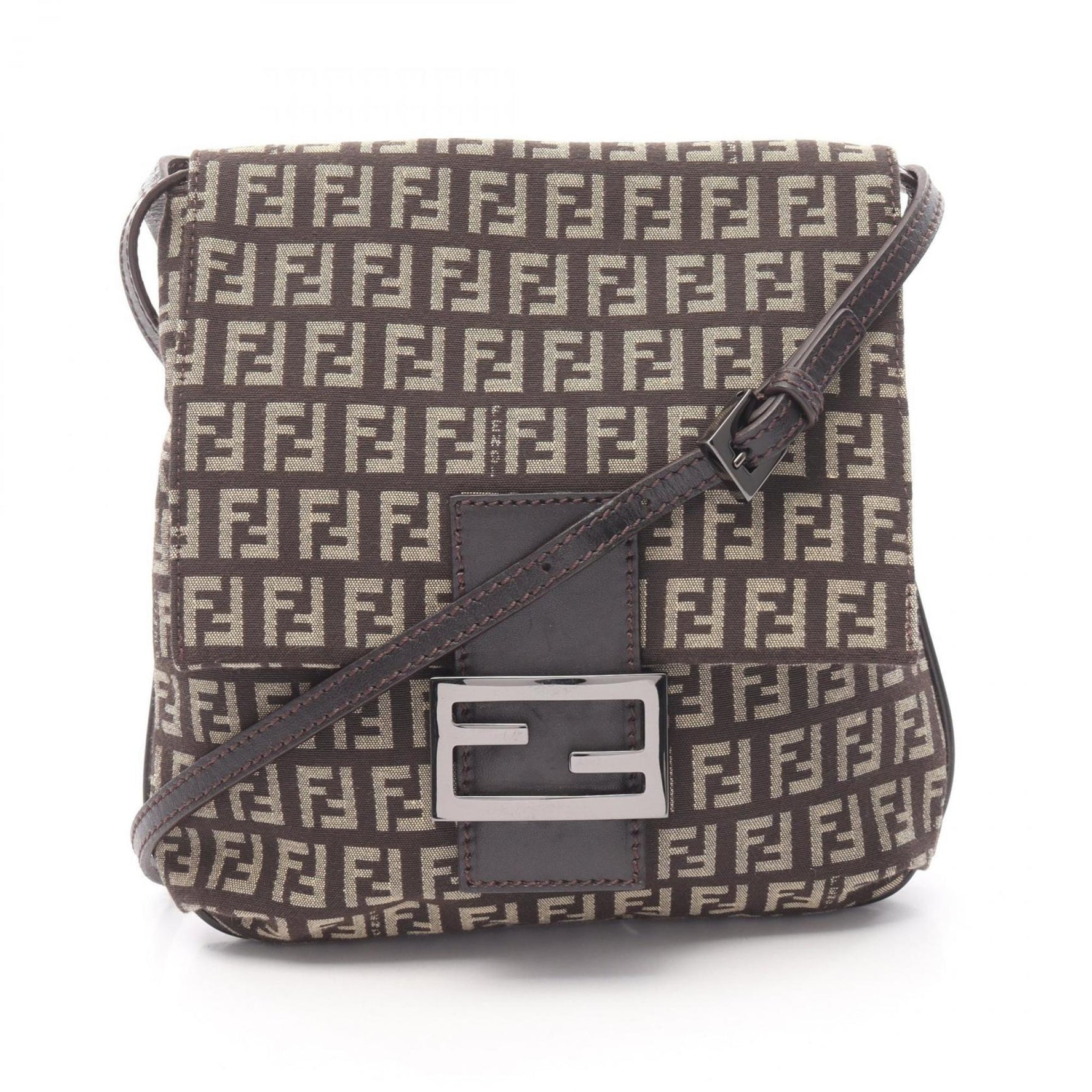 Fendi Zucchino Shoulder Bag, Canvas and Leather, Brown Beige