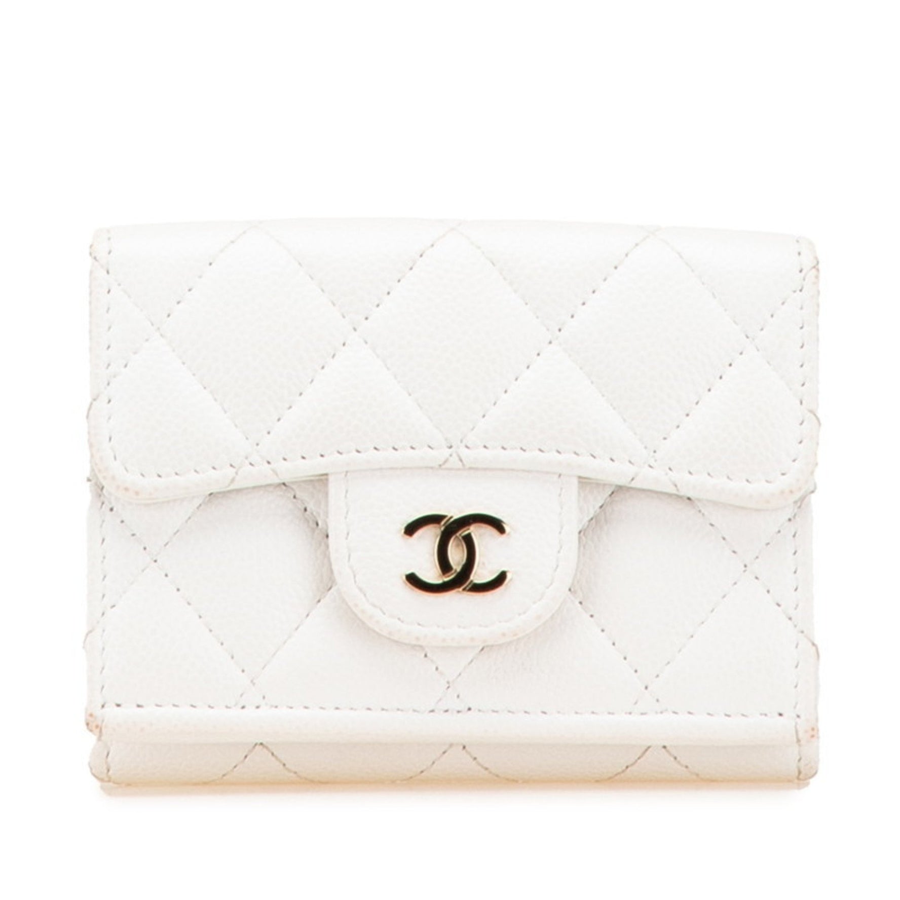 CHANEL Matelasse Coco Mark Tri-fold Wallet, Compact Gold Hardware, Caviar Skin