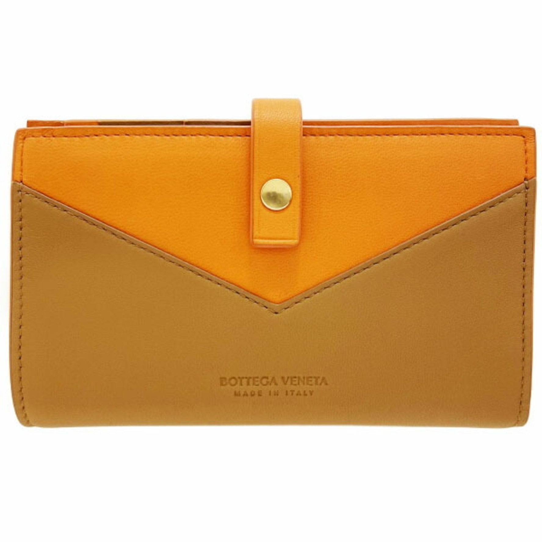 Bottega Veneta Bicolor Bi-fold Wallet Leather Orange Light Brown BOTTEGA VENETA Compact