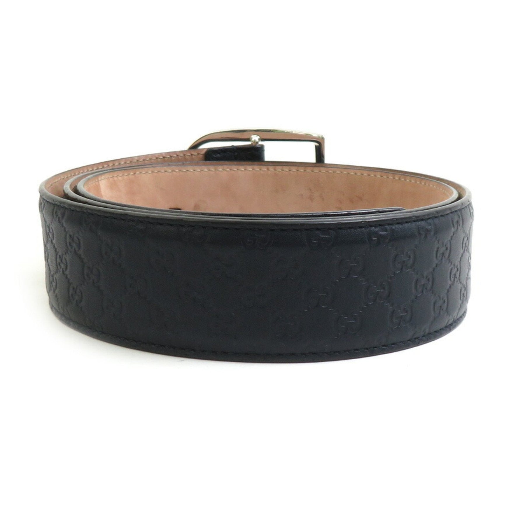 GUCCI Belt Micro Guccissima Leather Metal Navy Silver