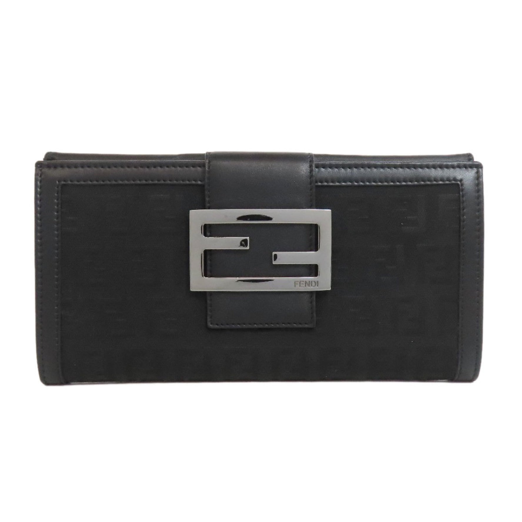 FENDI Zucchino Long Wallet Canvas/Calf Leather