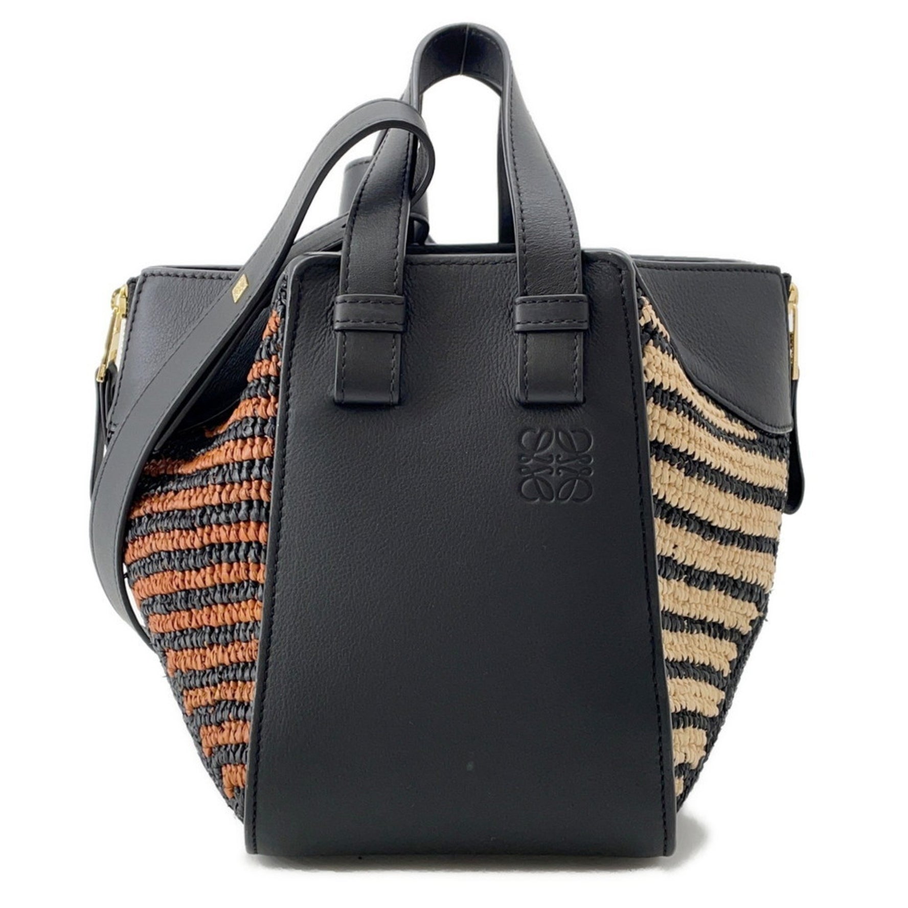 Loewe Hammock Compact Raffia Handbag Shoulder Bag, Black