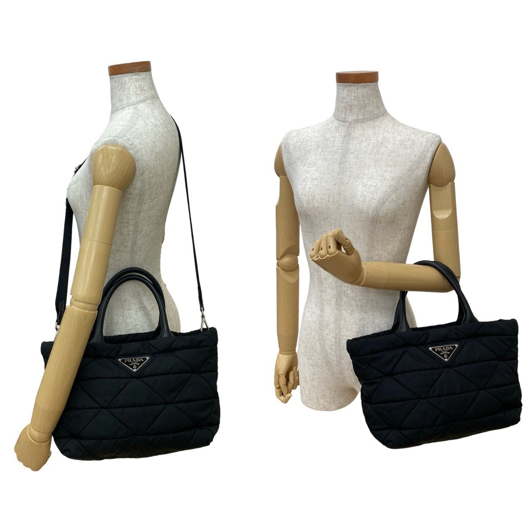 PRADA Re-Nylon Small Padded Tote with Triangle Logo, Nylon and Leather, Handbag/Shoulder Bag