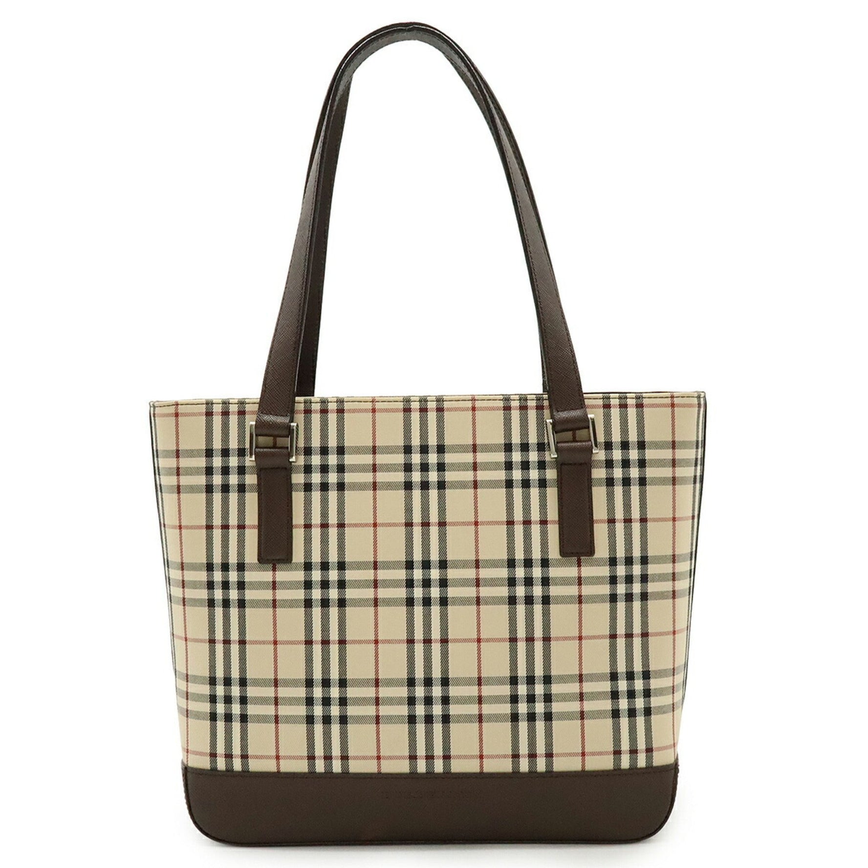 BURBERRY Nova Check Pattern Tote Bag Shoulder Canvas Leather Beige Dark Brown