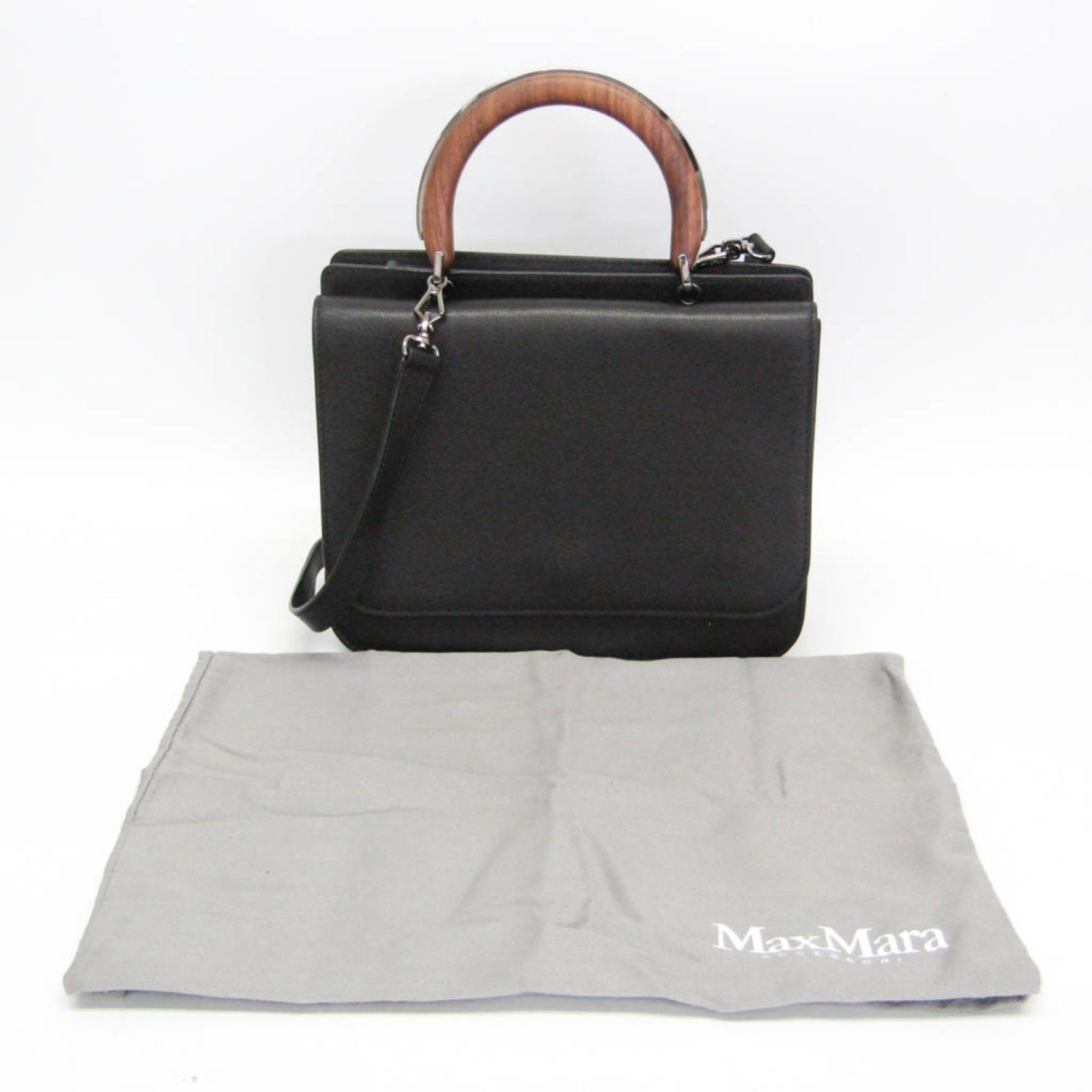 Max Mara Wooden Handle Flap Bag Leather,Wood Handbag,Shoulder Bag