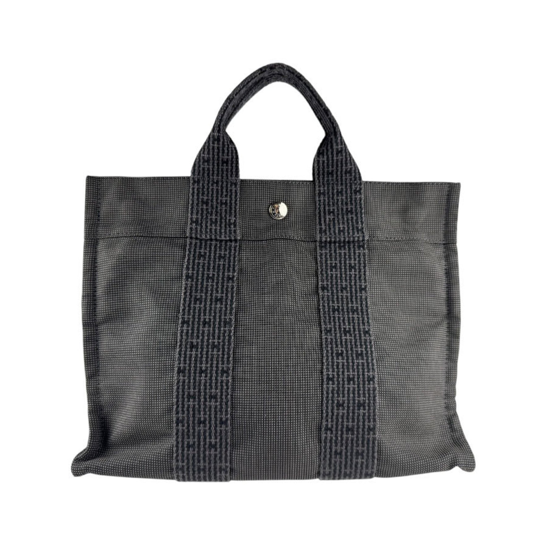 Hermes Handbag Tote Bag Air Line Canvas Dark Gray Silver Men's