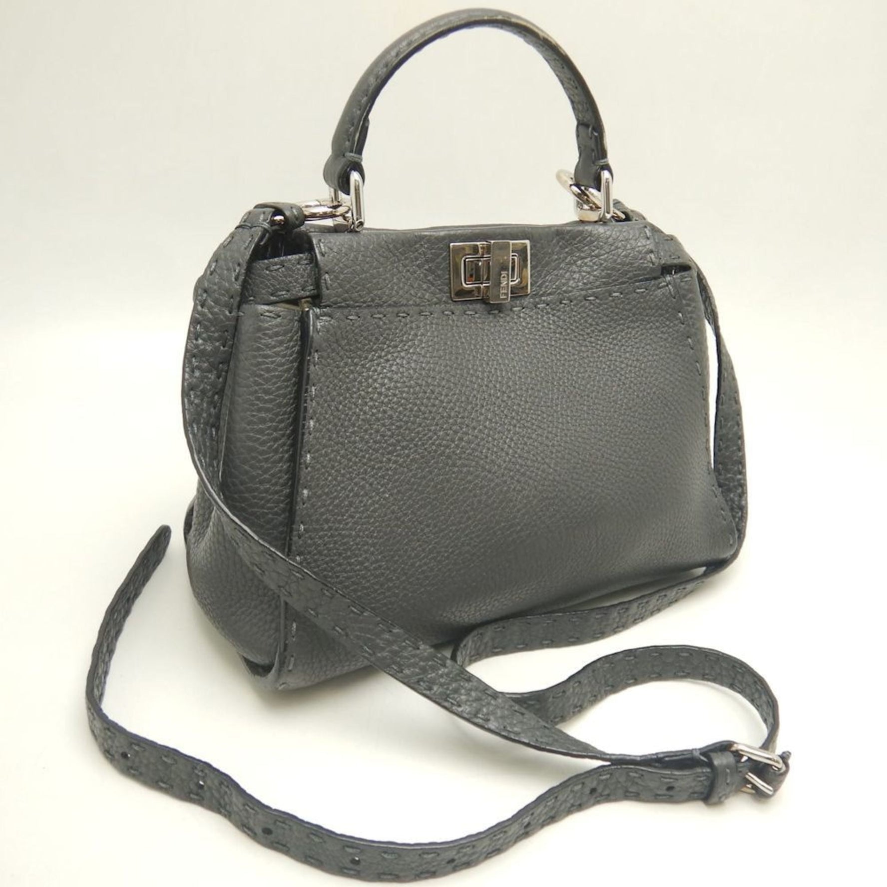 FENDI Mini Peekaboo Handbag in Grey Leather