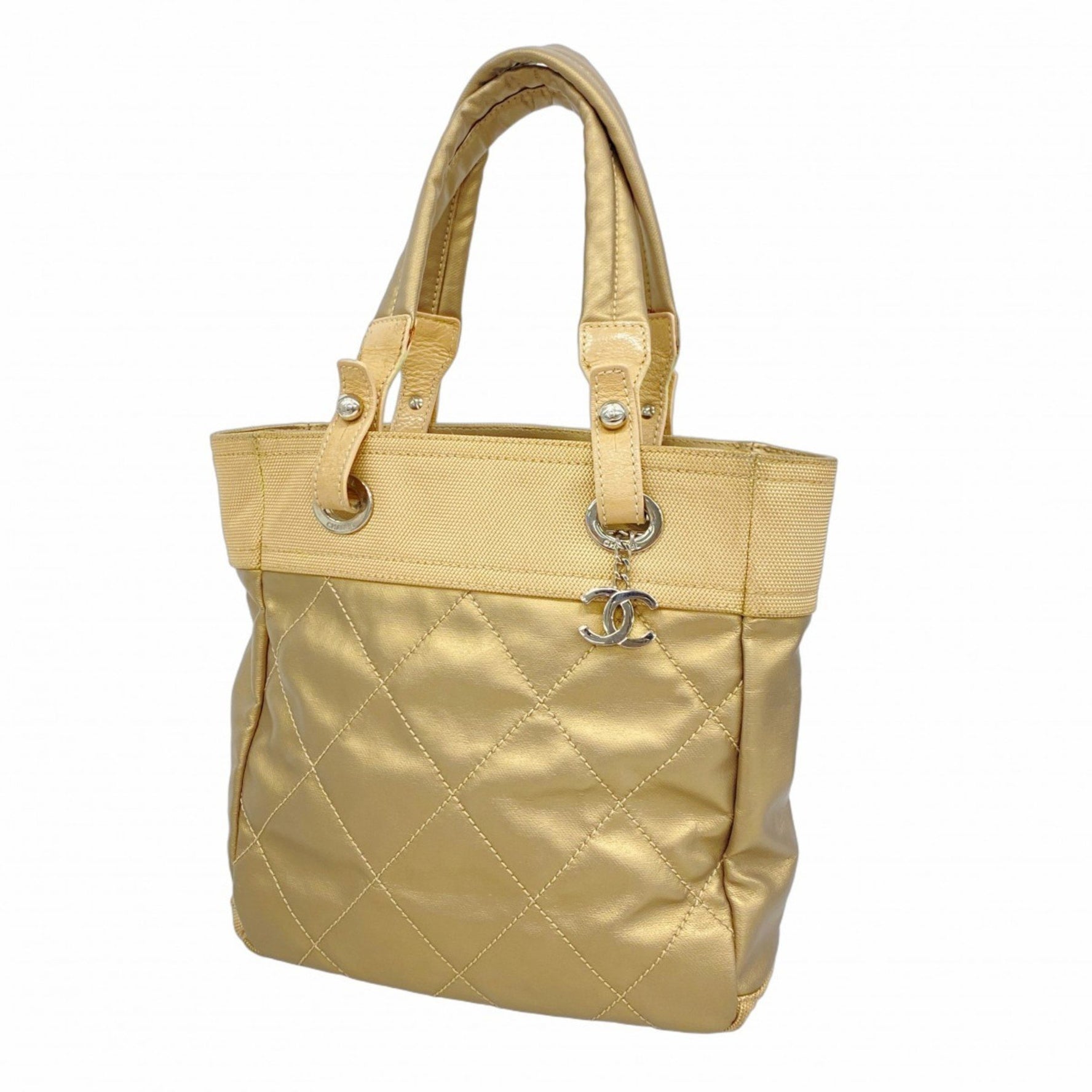 Chanel Paris-Biarritz canvas tote bag in beige and gold for women