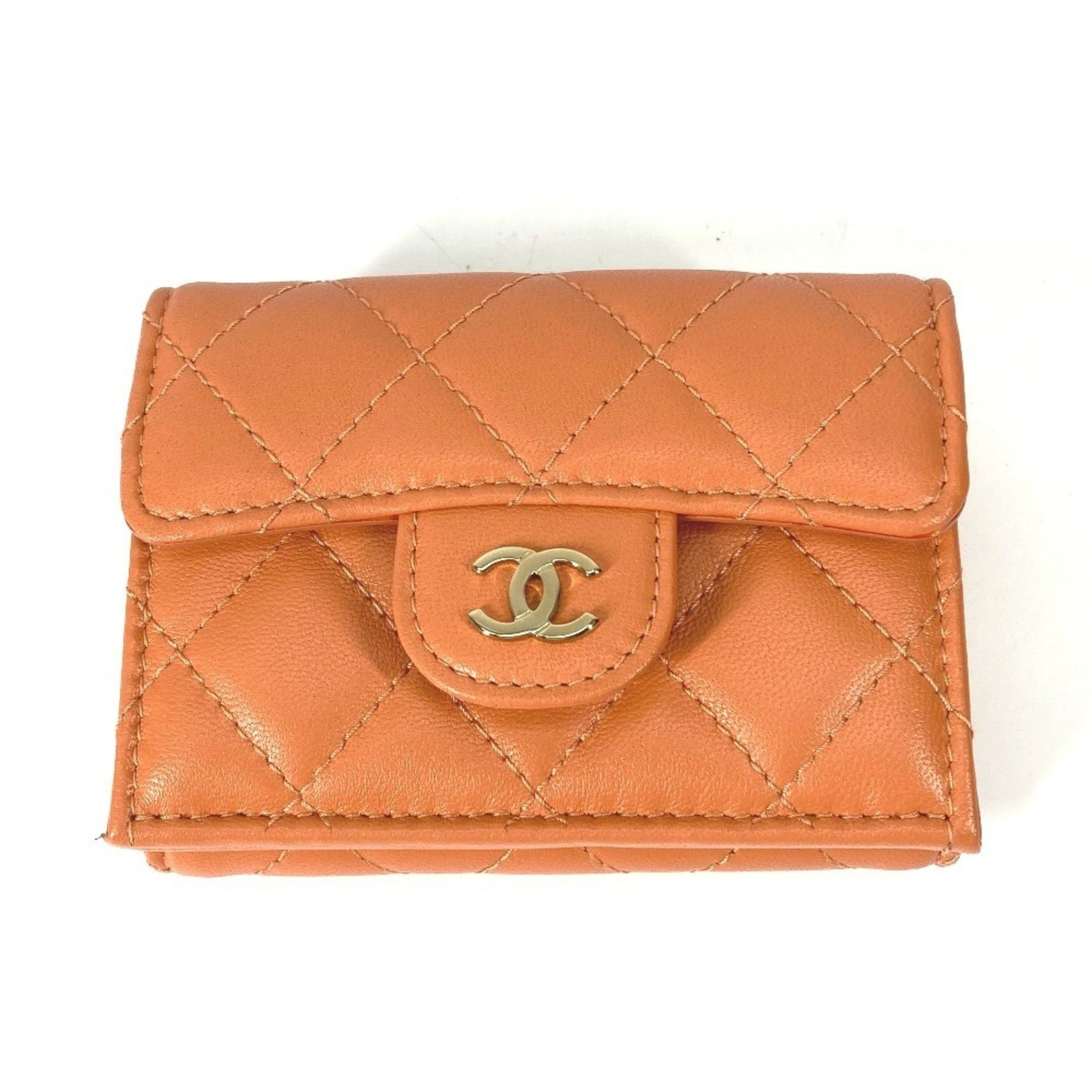 CHANEL CC Coco Mark Matelasse Quilted Compact Wallet, Tri-fold Lambskin