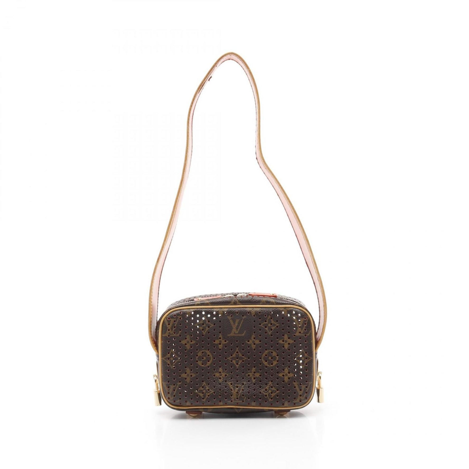 Louis Vuitton Mini Trocadero Shoulder Bag Coated Canvas Leather Monogram Perforated Brown Orange