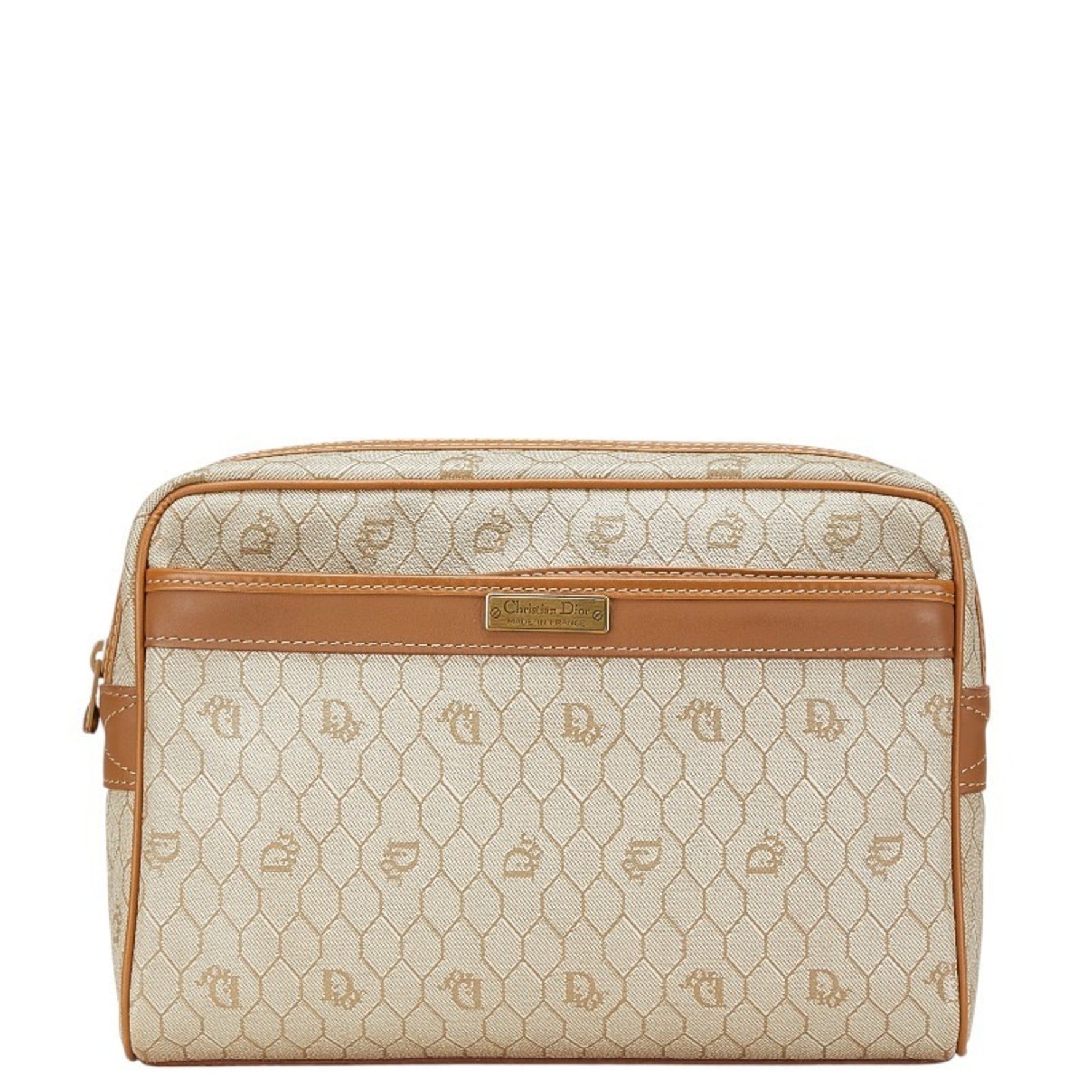 Christian Dior Dior Honeycomb Clutch Bag/Second Bag in Beige and Brown Leather